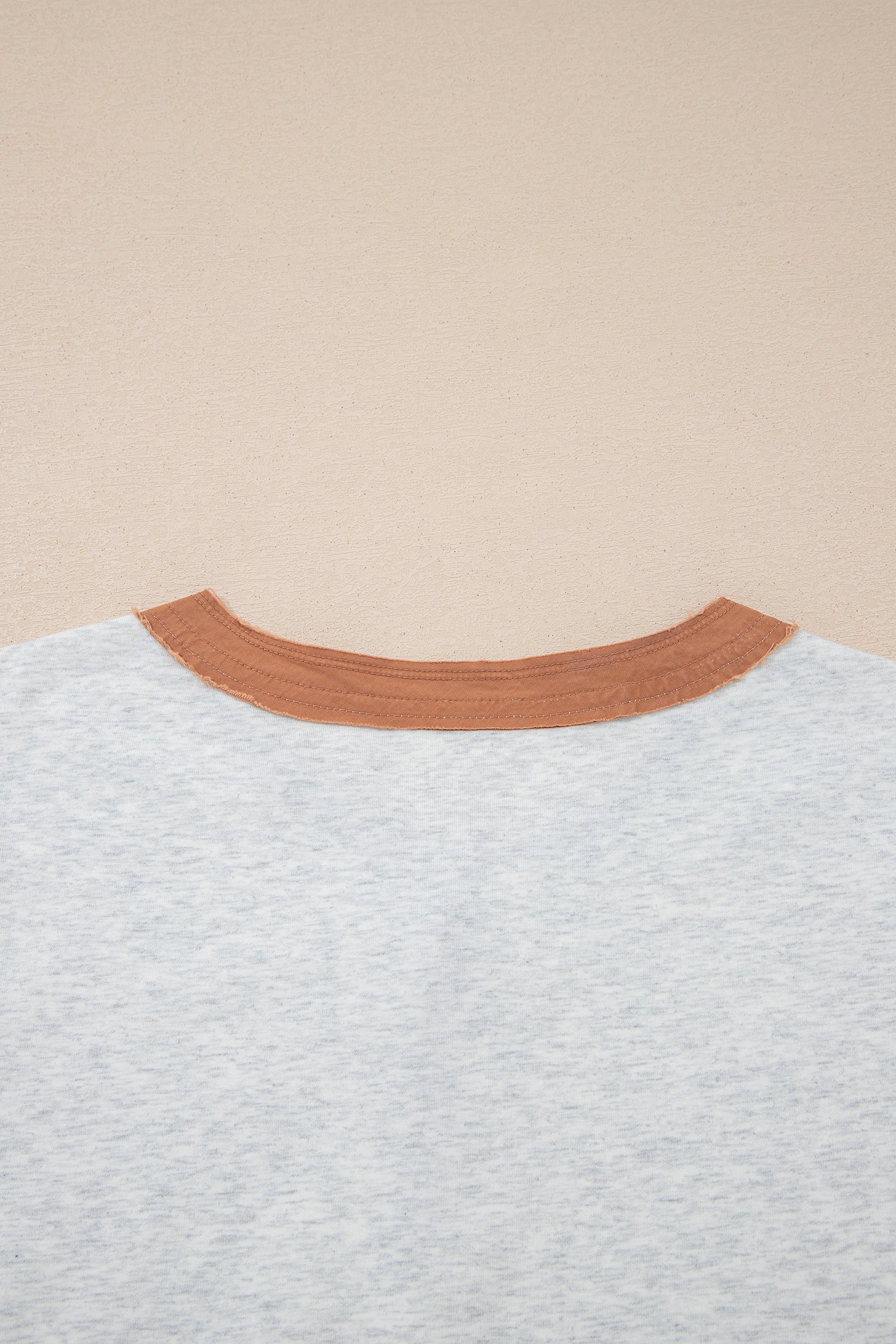 Light Grey Raw Seam Color Block Detail Buttoned Henley Tee-Tops/Tops & Tees-[Adult]-[Female]-2022 Online Blue Zone Planet