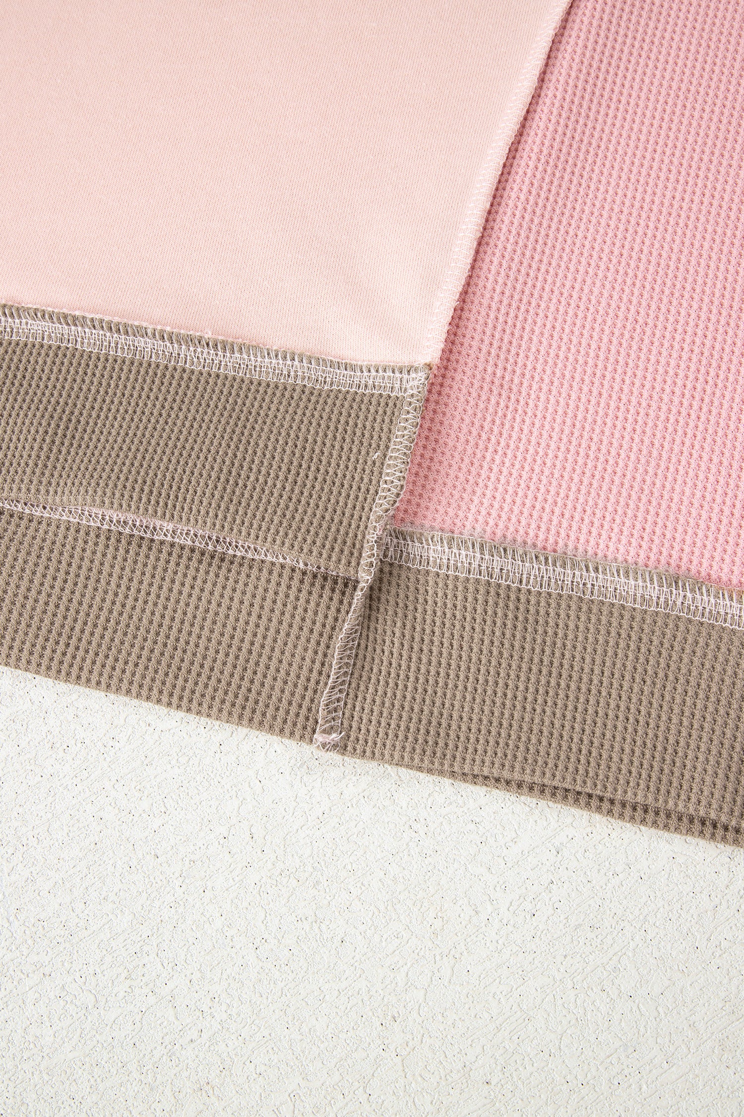 Light Pink Plus Color Block Waffle Patchwork Exposed Seam Baggy Sweatshirt-Plus Size/Plus Size Sweatshirts & Hoodies-[Adult]-[Female]-2022 Online Blue Zone Planet