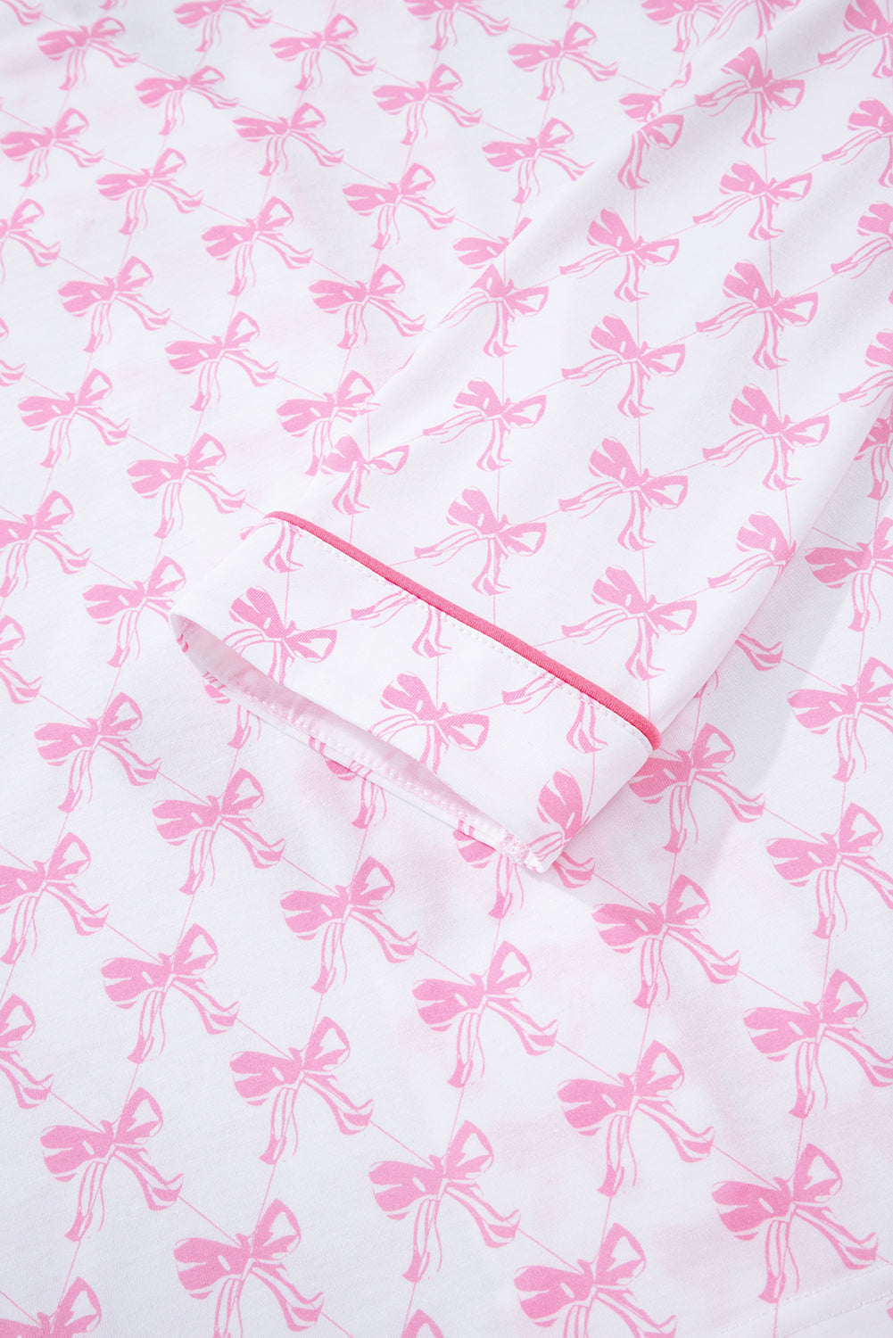 Pink Bow Print Long Sleeve Shirt and Pants Soft Pajama Set-Loungewear & Sleepwear/Sleepwear-[Adult]-[Female]-2022 Online Blue Zone Planet