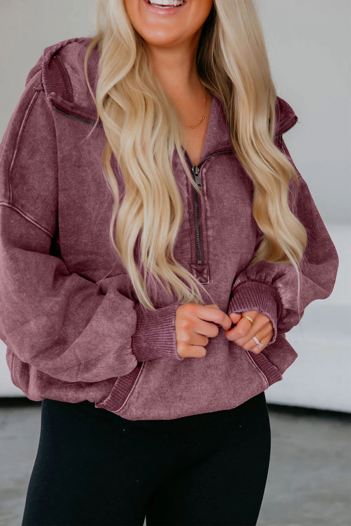 Wild Ginger Half Zip Kangaroo Pocket Mineral Wash Baggy Hoodie-Tops / Dresses-[Adult]-[Female]-Wild Ginger-S-2022 Online Blue Zone Planet