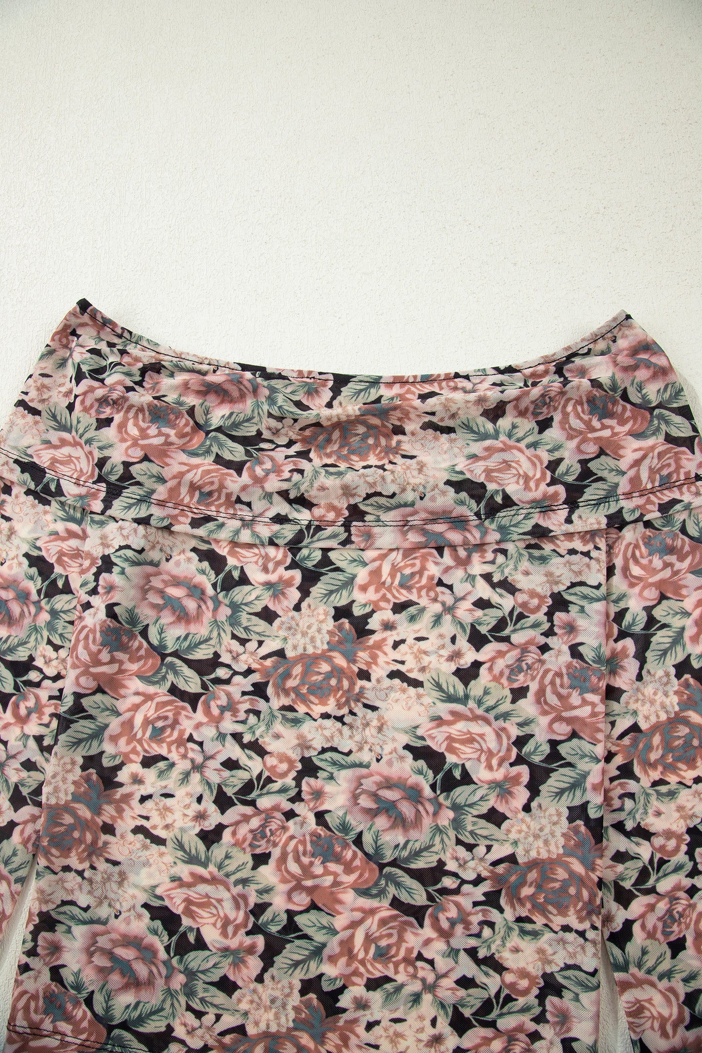 Black Floral Print Mesh Long Sleeve Foldover Off Shoulder Top-Tops/Long Sleeve Tops-[Adult]-[Female]-2022 Online Blue Zone Planet