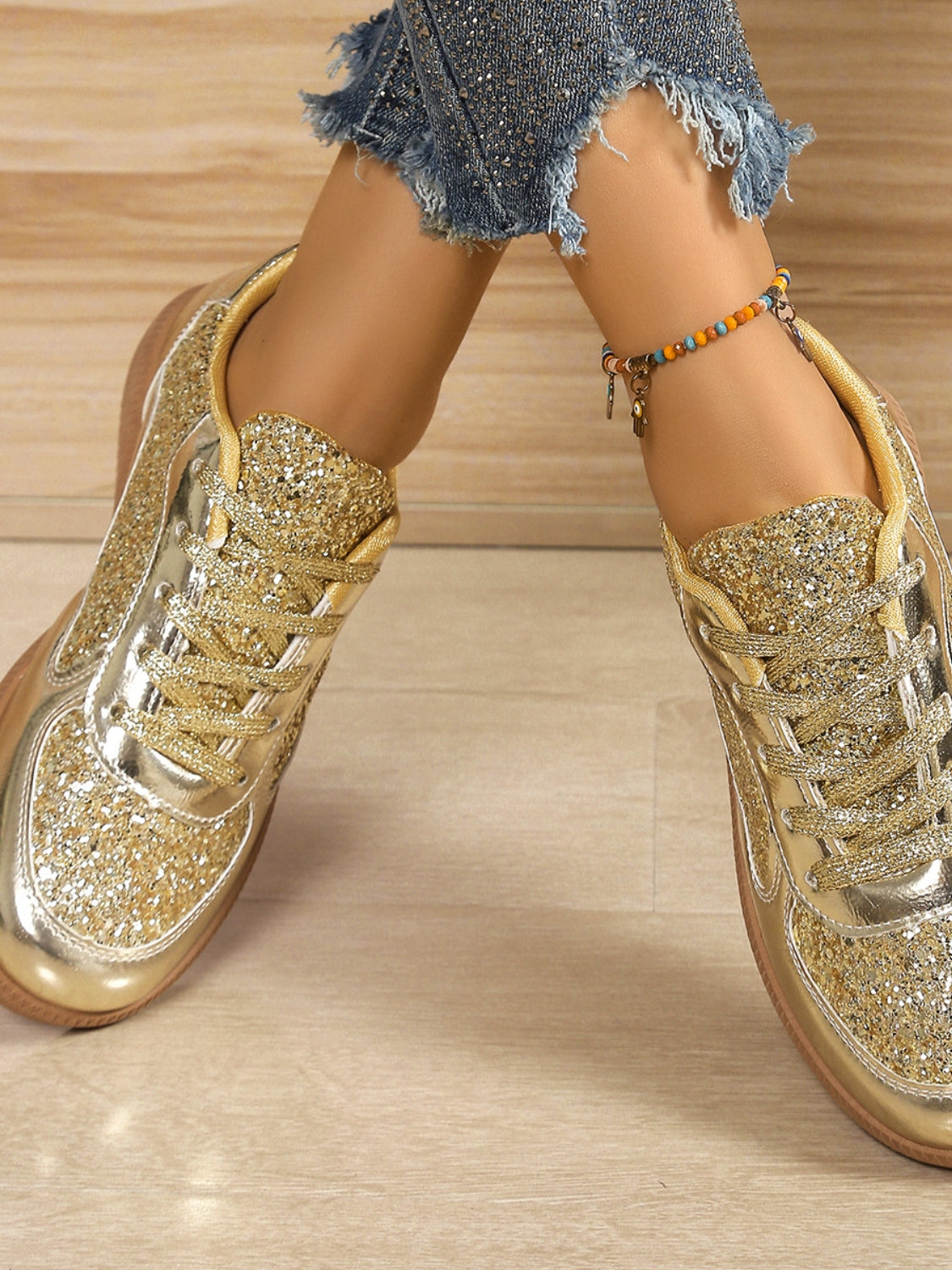 Sequin PU Leather Flat Sneakers-SHOES-[Adult]-[Female]-2022 Online Blue Zone Planet