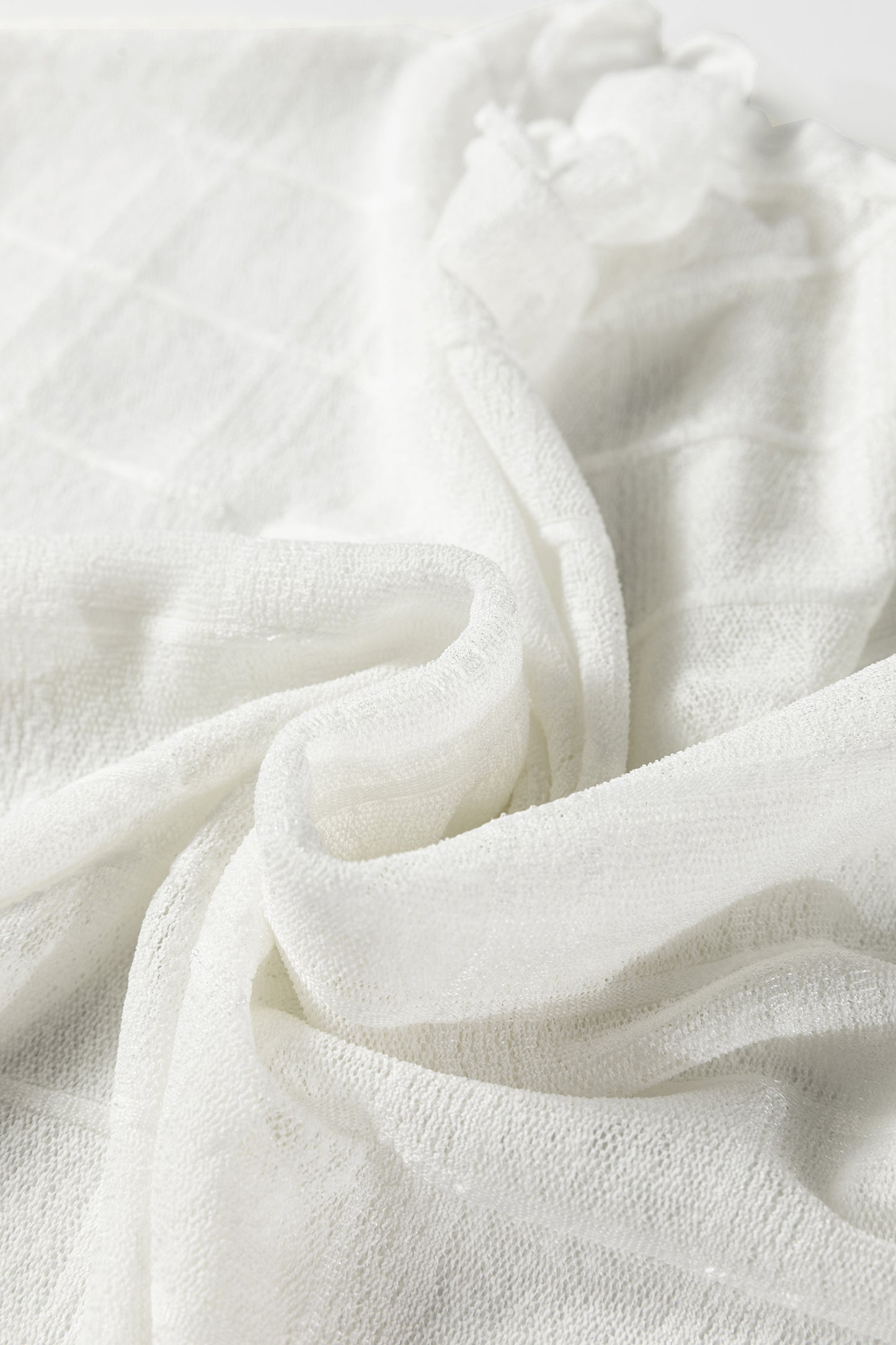 White Sheer Plaid Mesh Lettuce Trim Slim Fit Long Sleeve Top-Tops/Long Sleeve Tops-[Adult]-[Female]-2022 Online Blue Zone Planet