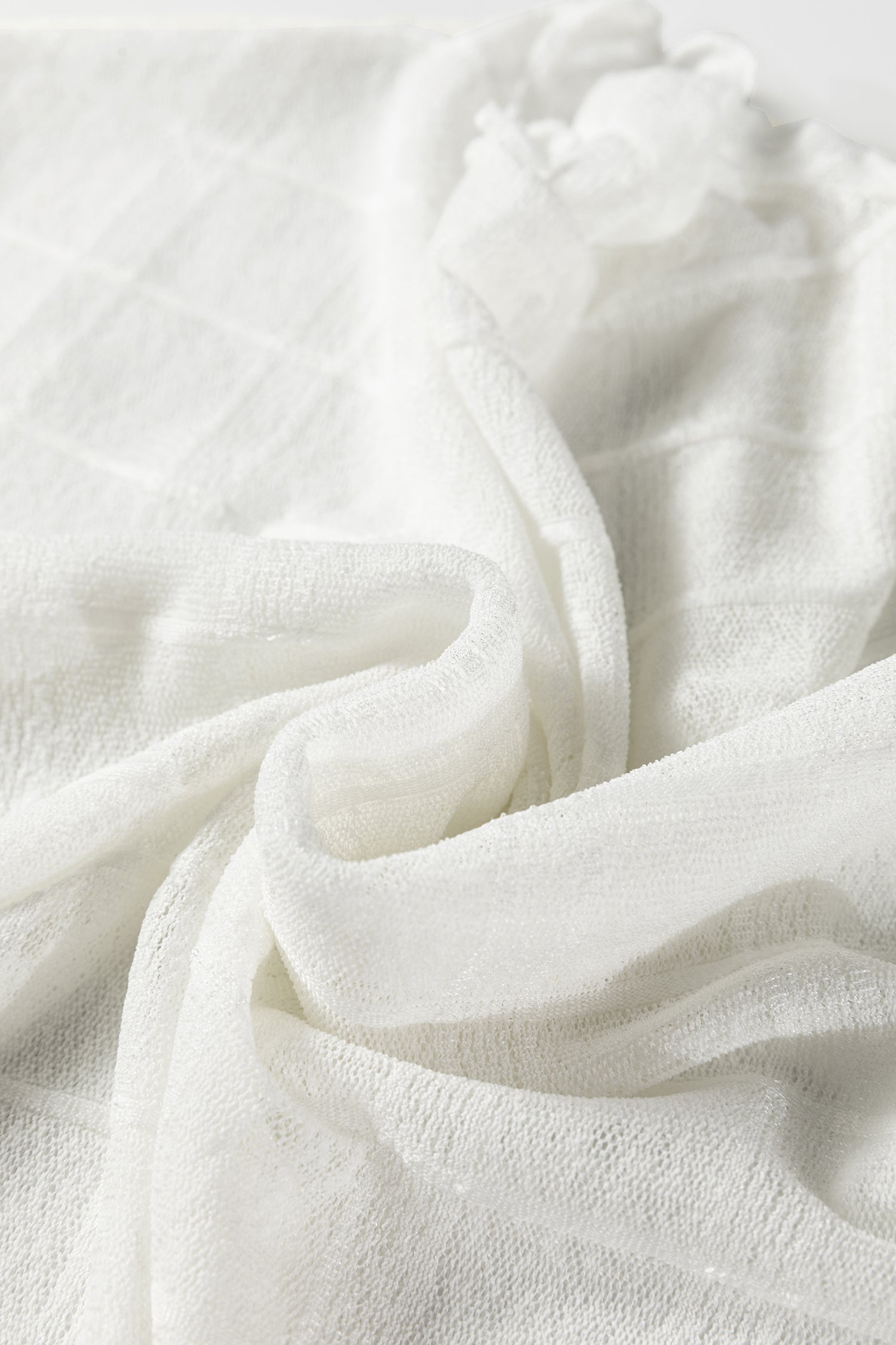 White Sheer Plaid Mesh Lettuce Trim Slim Fit Long Sleeve Top-Tops/Long Sleeve Tops-[Adult]-[Female]-2022 Online Blue Zone Planet