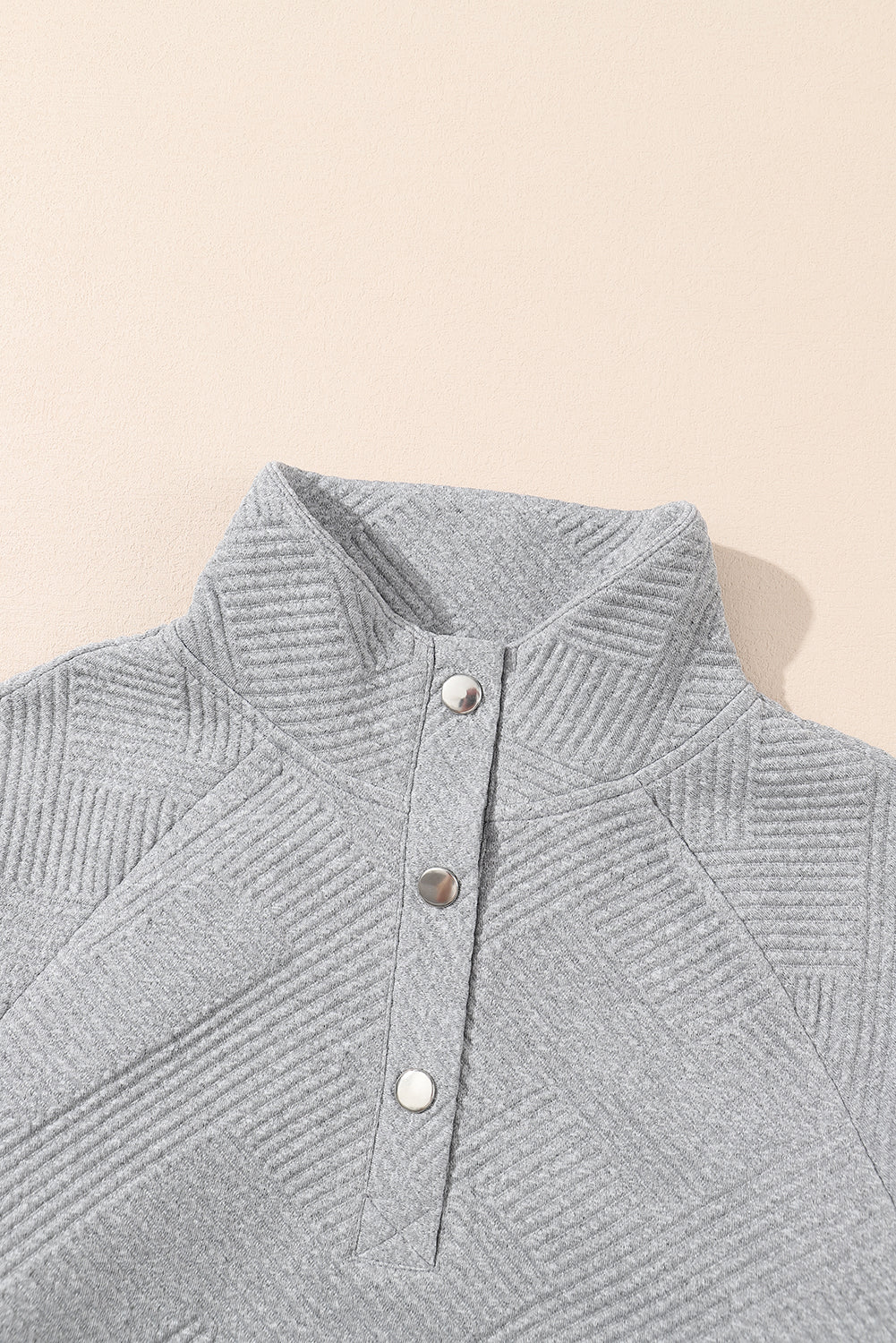 Light Grey Textured Knit Buttoned Kangaroo Pocket Sweatshirt-Tops/Sweatshirts & Hoodies-[Adult]-[Female]-2022 Online Blue Zone Planet