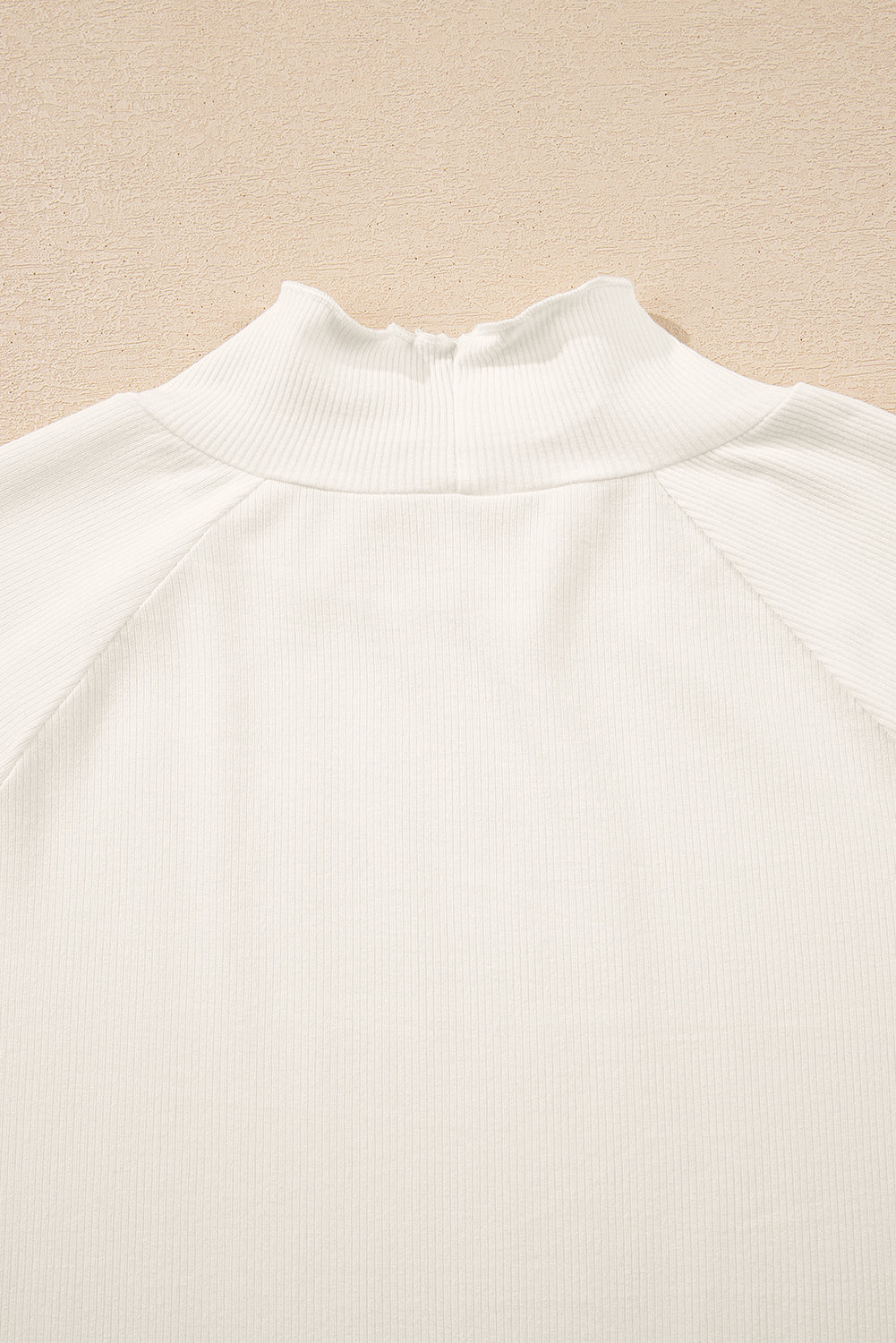 White Ribbed Knit Lettuce Trim High Neck Long Sleeve Top-TOPS / DRESSES-[Adult]-[Female]-2022 Online Blue Zone Planet