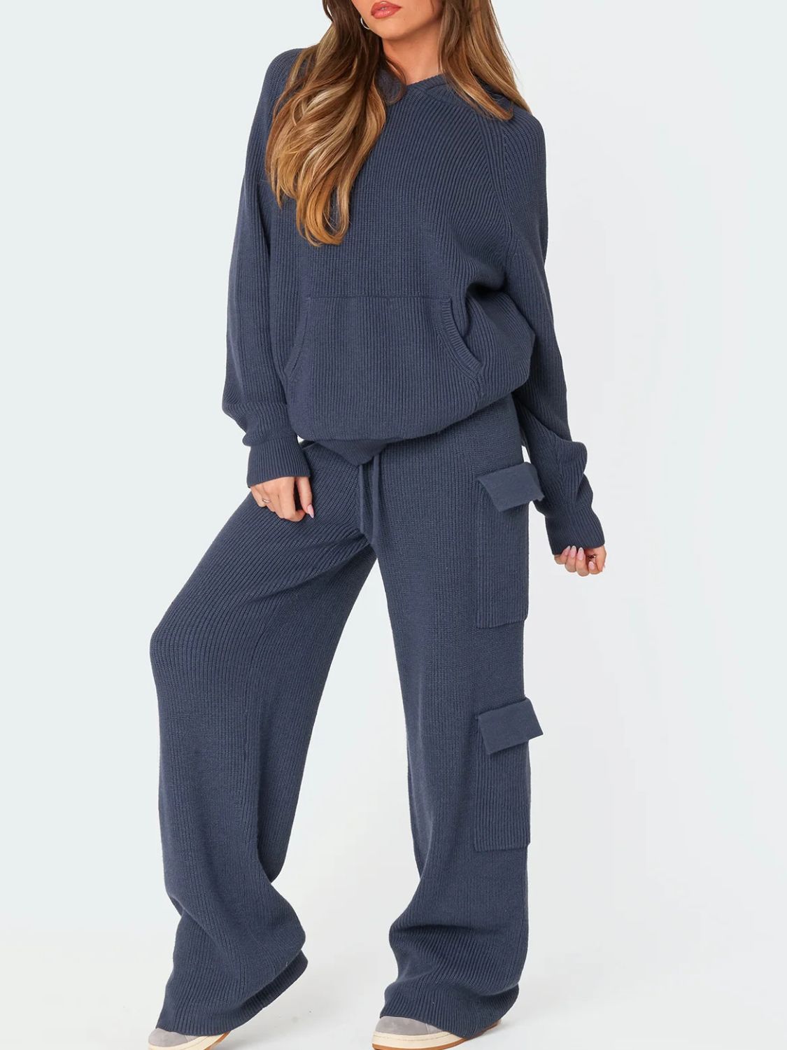 Long Sleeve Hooded Top and Pants Sweater Set-TOPS / DRESSES-[Adult]-[Female]-Dark Navy-One Size-2022 Online Blue Zone Planet