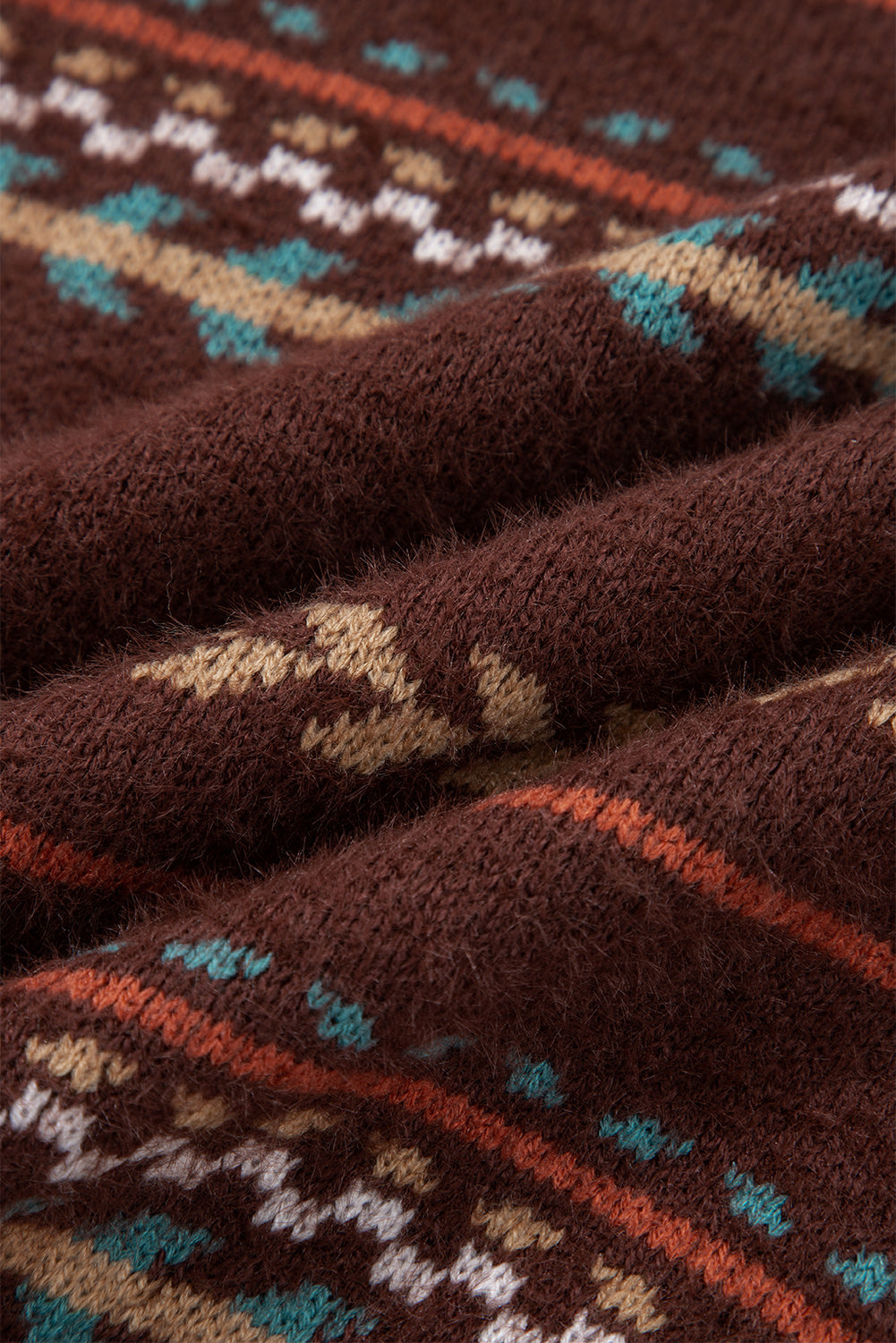 Brown Ethnic Pattern Mohair Knitted Drop Shoulder Sweater-TOPS / DRESSES-[Adult]-[Female]-2022 Online Blue Zone Planet