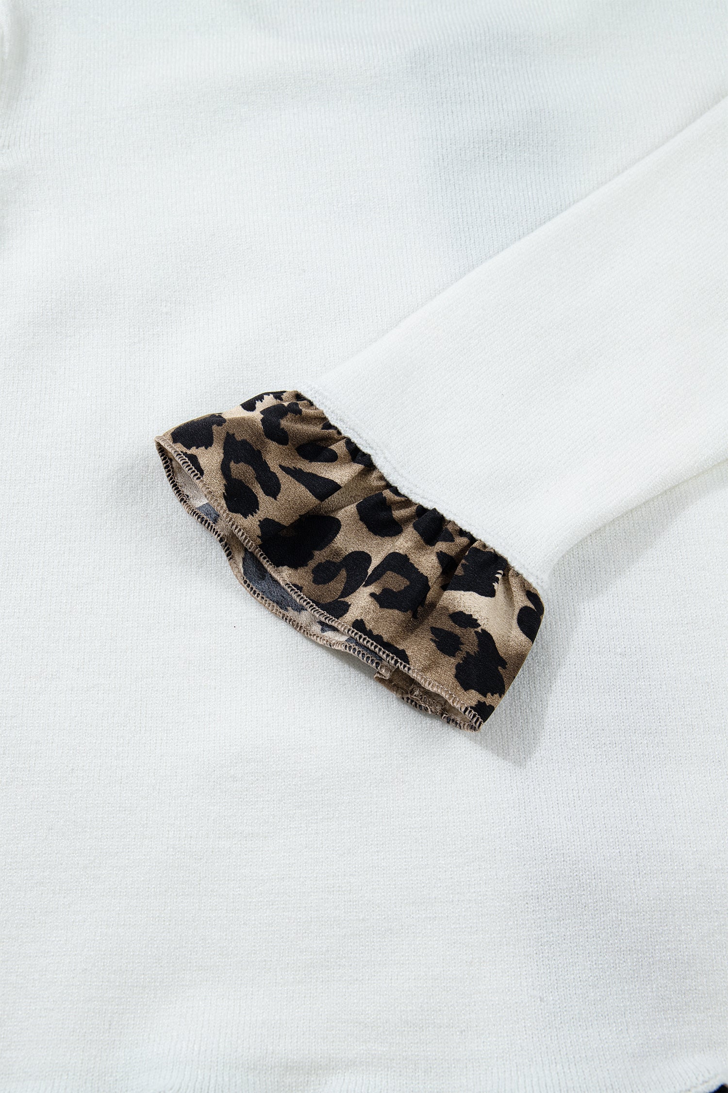 White Knitted Leopard Ruffle Patchwork Button Down Cropped Cardigan-Sweaters & Cardigans/Cardigans-[Adult]-[Female]-2022 Online Blue Zone Planet