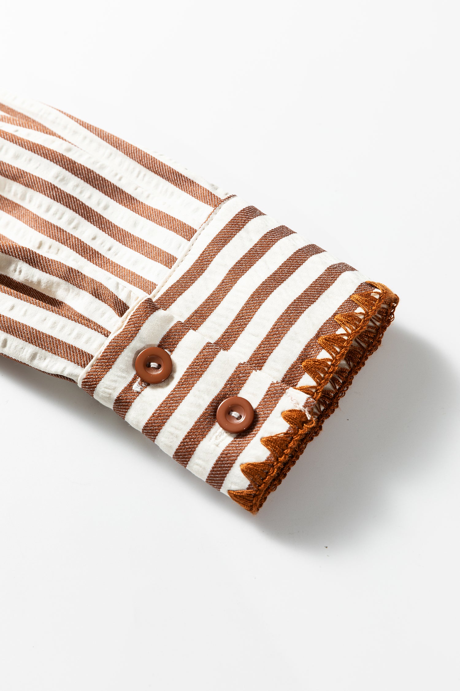 Khaki Stripe Shirt Collar Embroidered Trim Ruffle Hem Long Sleeve Mini Dress-TOPS / DRESSES-[Adult]-[Female]-2022 Online Blue Zone Planet