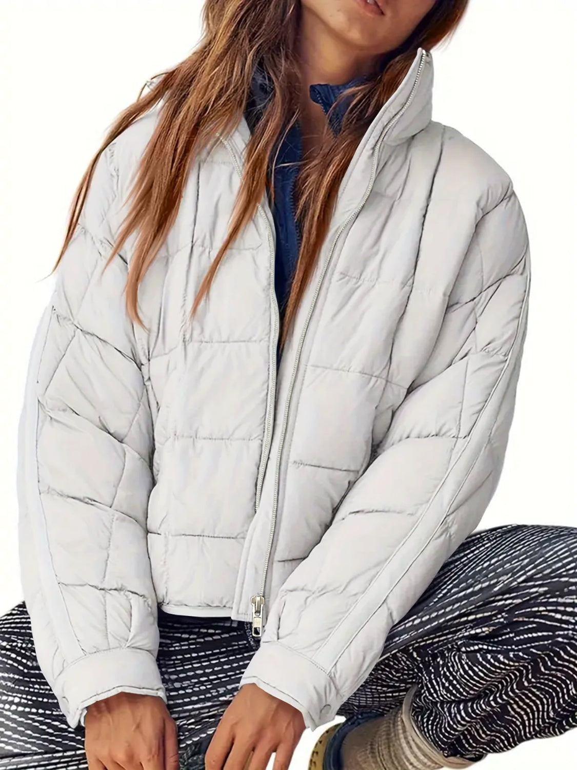 Pocketed Plaid Quilted Zip Up Winter Coat-TOPS / DRESSES-[Adult]-[Female]-2022 Online Blue Zone Planet