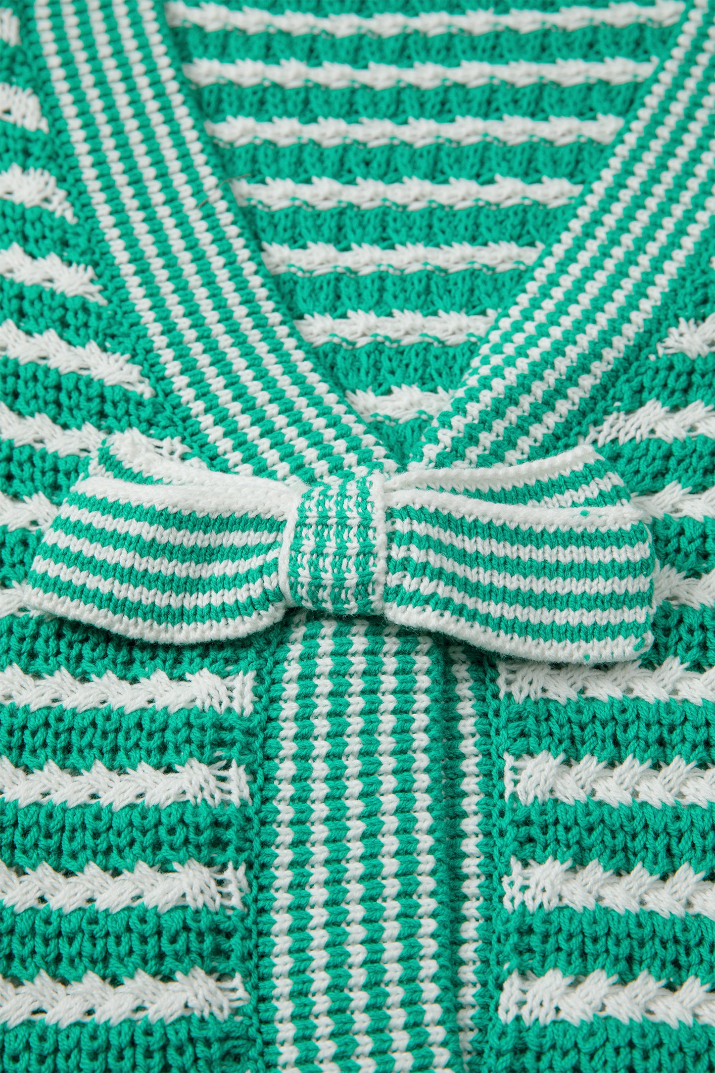 Green Stripe Short Sleeve Knit V Neck Bow Knot Sweater-TOPS / DRESSES-[Adult]-[Female]-2022 Online Blue Zone Planet