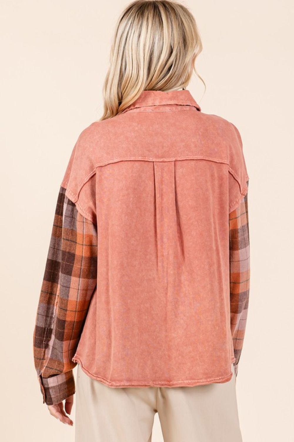 Mittoshop Button Down Contrast Plaid Patchwork Shacket-TOPS / DRESSES-[Adult]-[Female]-2022 Online Blue Zone Planet