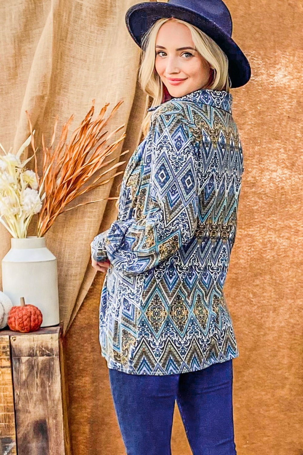 And The Why Print Twist Knot Long Sleeve Blouse-TOPS / DRESSES-[Adult]-[Female]-2022 Online Blue Zone Planet