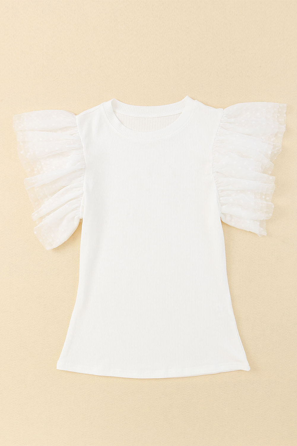 Ruffled Round Neck Cap Sleeve Blouse-TOPS / DRESSES-[Adult]-[Female]-2022 Online Blue Zone Planet