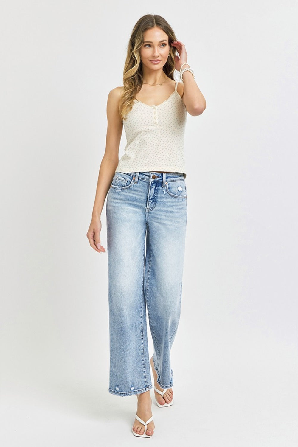 RISEN Full Size Tummy Control High Rise Crop Wide Leg Jeans-BOTTOMS SIZES SMALL MEDIUM LARGE-[Adult]-[Female]-2022 Online Blue Zone Planet