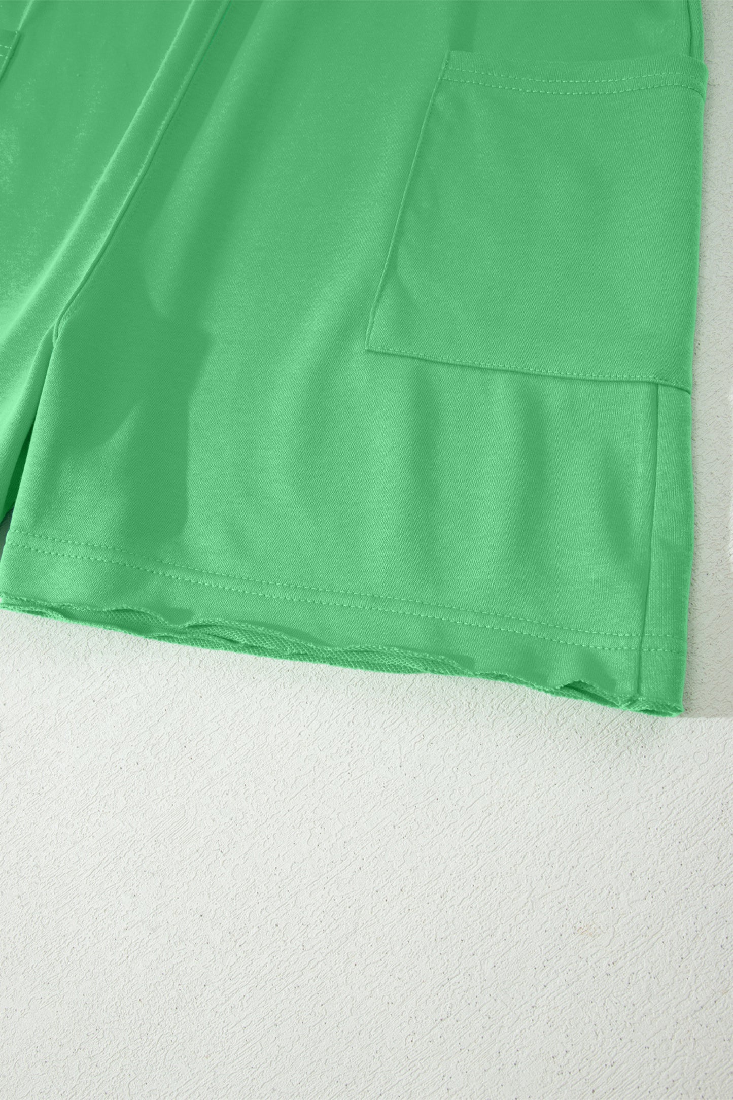 Bright Green Solid Color Raw Edge Half Sleeve Pocketed Loose Romper-Bottoms/Jumpsuits & Rompers-[Adult]-[Female]-2022 Online Blue Zone Planet