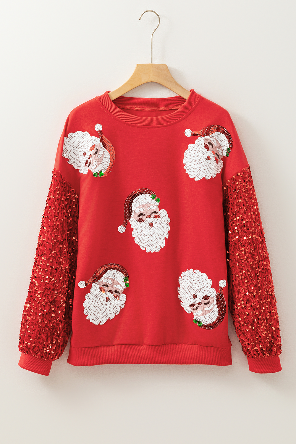 Fiery Red Sequined Santa Claus Long Sleeve Christmas Sweatshirt-Tops/Sweatshirts & Hoodies-[Adult]-[Female]-2022 Online Blue Zone Planet