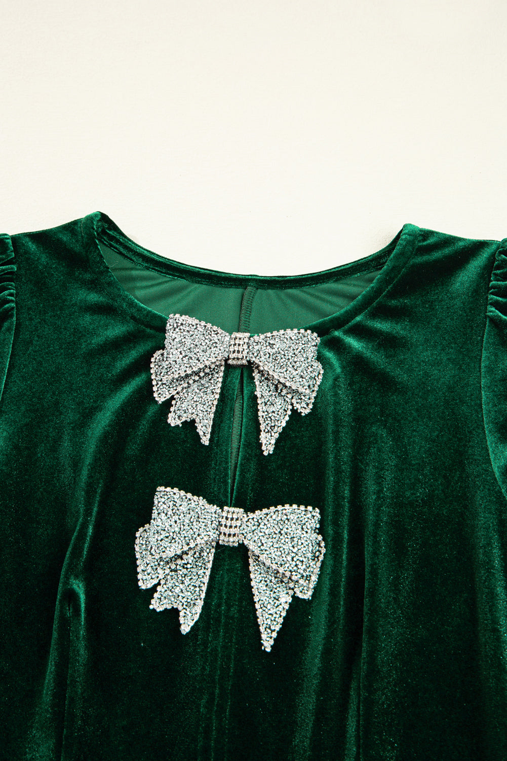 Evergreen Bowknot Decor High Waist Velvet Mini Dress-TOPS / DRESSES-[Adult]-[Female]-2022 Online Blue Zone Planet