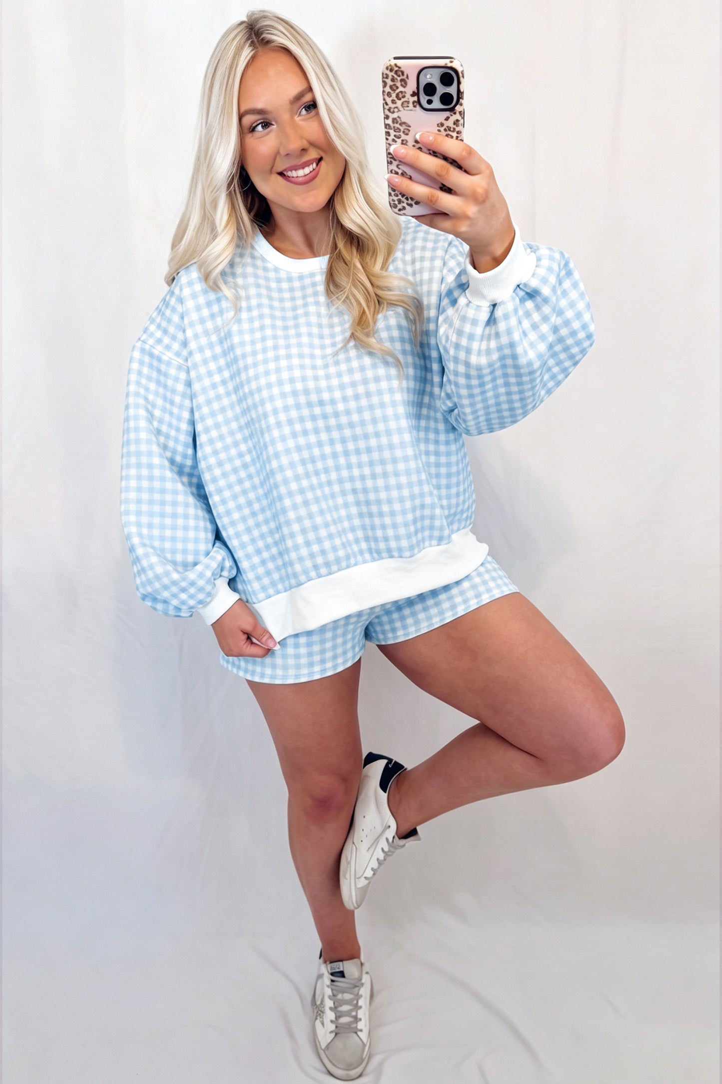 Pink Plaid Baggy Pullover Drawstring Casual Shorts 2pcs Outfit-Two Piece Sets/Short Sets-[Adult]-[Female]-2022 Online Blue Zone Planet