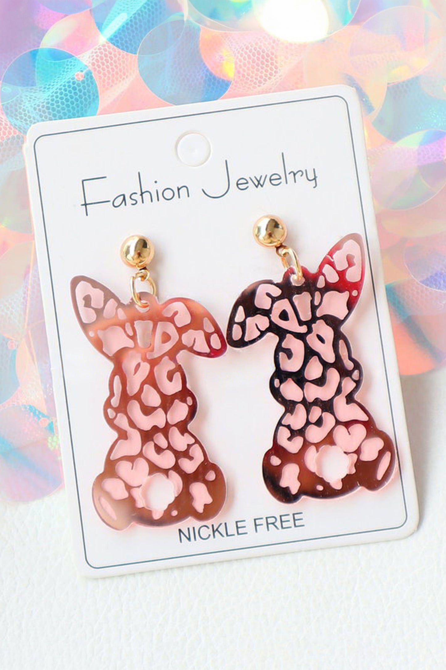 Pink Leopard Bunny Acrylic Earrings-Accessories/Jewelry-[Adult]-[Female]-2022 Online Blue Zone Planet