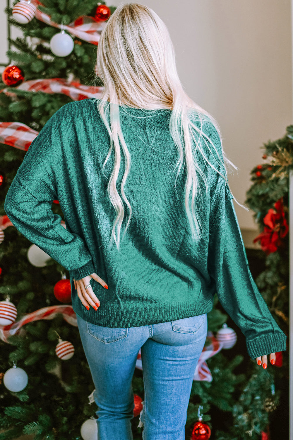 Green Sequined Candy Canes Gingerbread Man Sweater-Sweaters & Cardigans/Sweaters-[Adult]-[Female]-2022 Online Blue Zone Planet