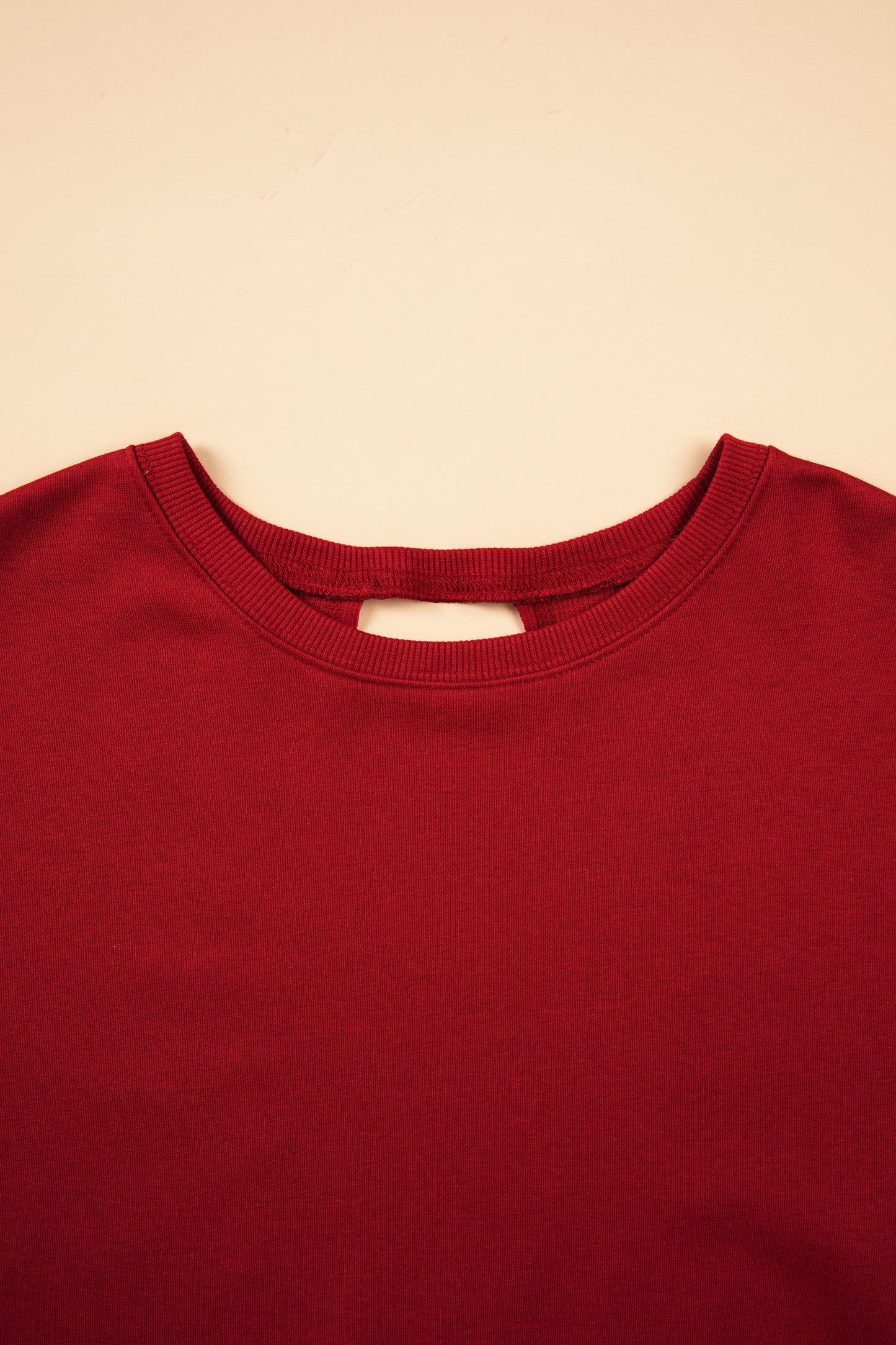 Racing Red Ribbed Detail Drop Shoulder Cutout Back Sweatshirt-Tops/Sweatshirts & Hoodies-[Adult]-[Female]-2022 Online Blue Zone Planet