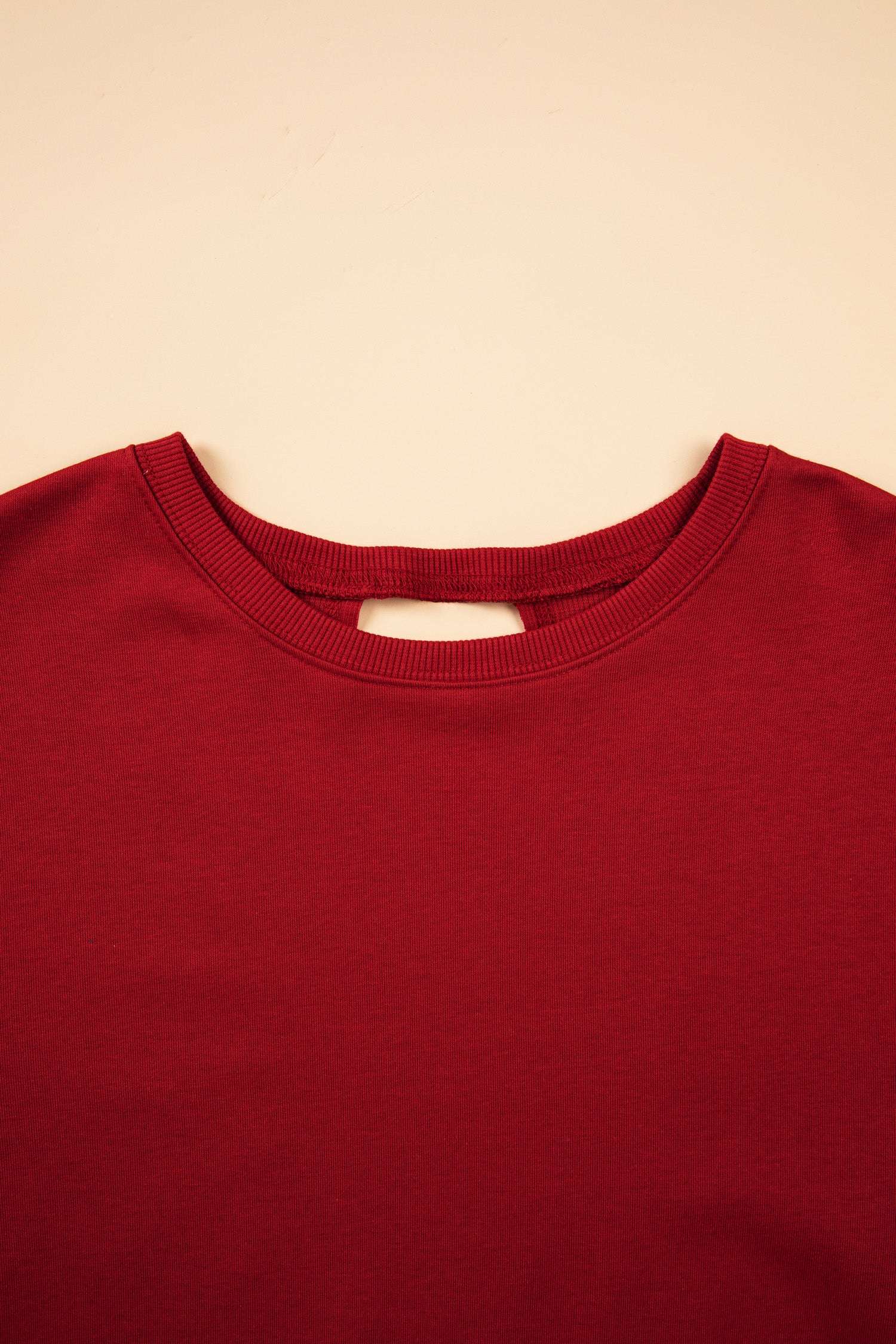 Racing Red Ribbed Detail Drop Shoulder Cutout Back Sweatshirt-Tops/Sweatshirts & Hoodies-[Adult]-[Female]-2022 Online Blue Zone Planet