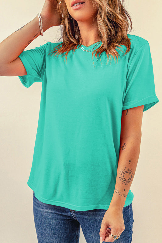 Mint Green Casual Plain Crew Neck Tee-Tops/Tops & Tees-[Adult]-[Female]-Mint Green-S-2022 Online Blue Zone Planet