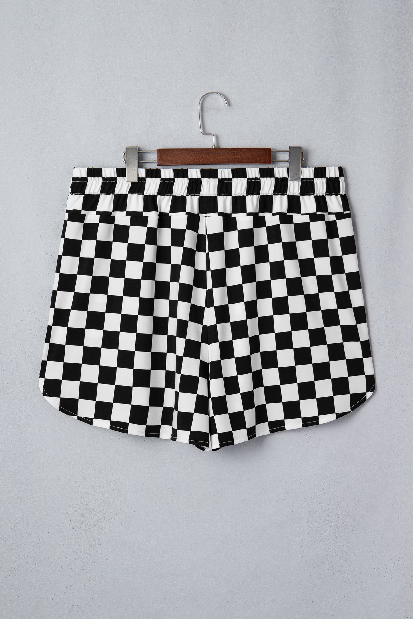Black Plus Size Checkered Athleisure Shorts-Plus Size/Plus Size Bottoms-[Adult]-[Female]-2022 Online Blue Zone Planet