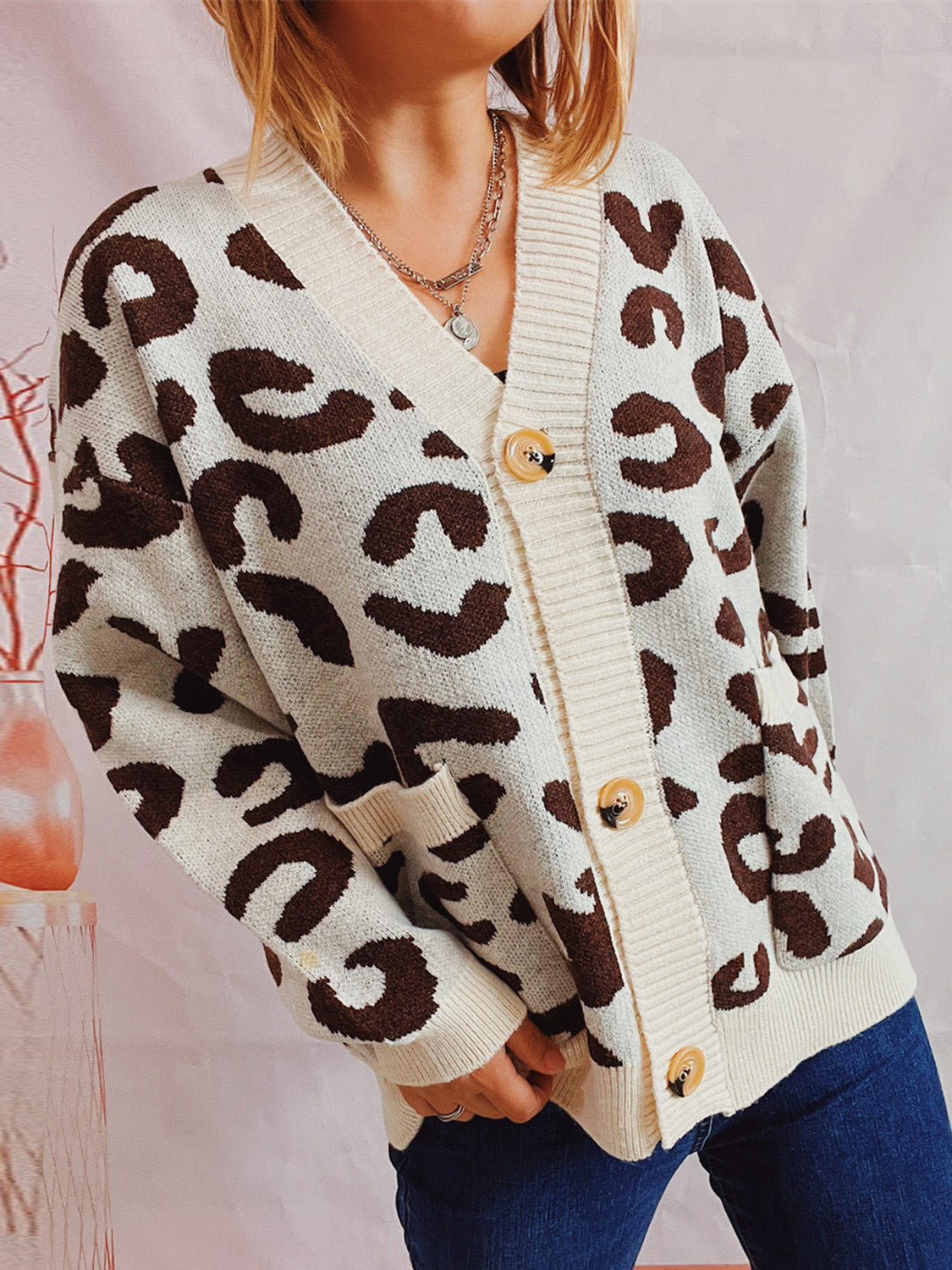 Leopard Button Front Cardigan with Pockets-TOPS / DRESSES-[Adult]-[Female]-2022 Online Blue Zone Planet