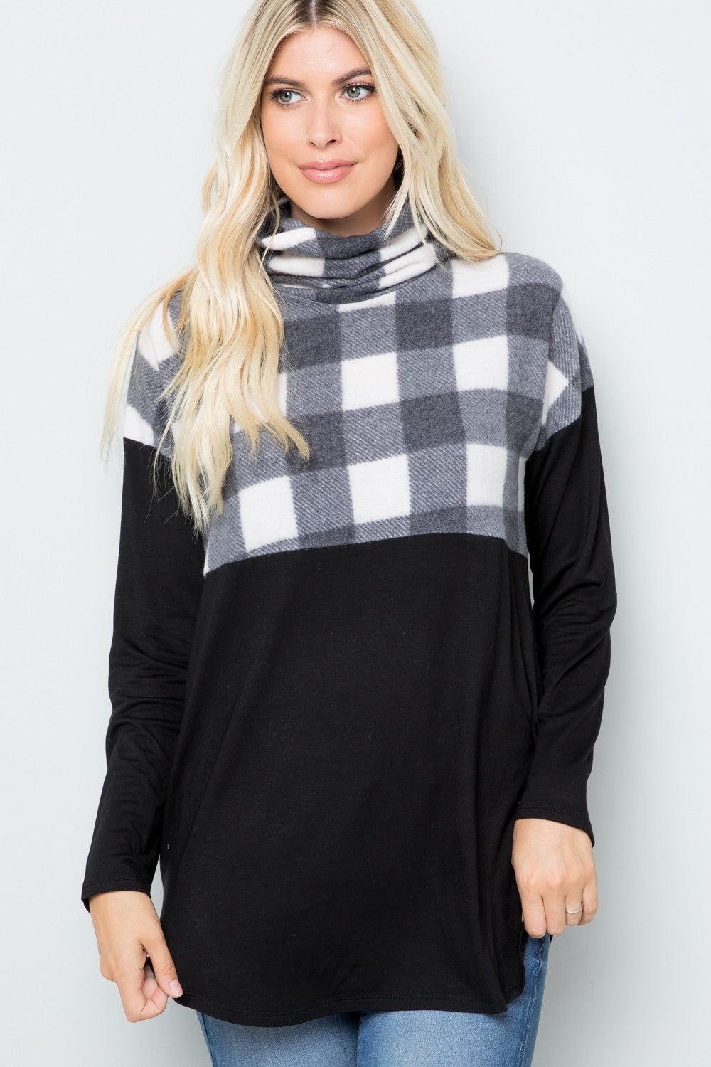 Blue Zone Planet | Celeste Full Szie Pocketed Plaid Turtleneck Long Sleeve Blouse-TOPS / DRESSES-[Adult]-[Female]-2022 Online Blue Zone Planet