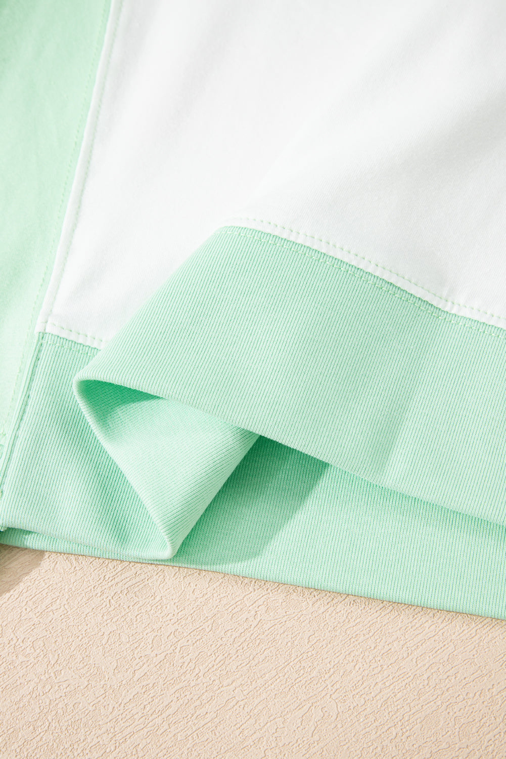 Light Green Color Block Exposed Seam Crew Neck T Shirt-Tops/Tops & Tees-[Adult]-[Female]-2022 Online Blue Zone Planet