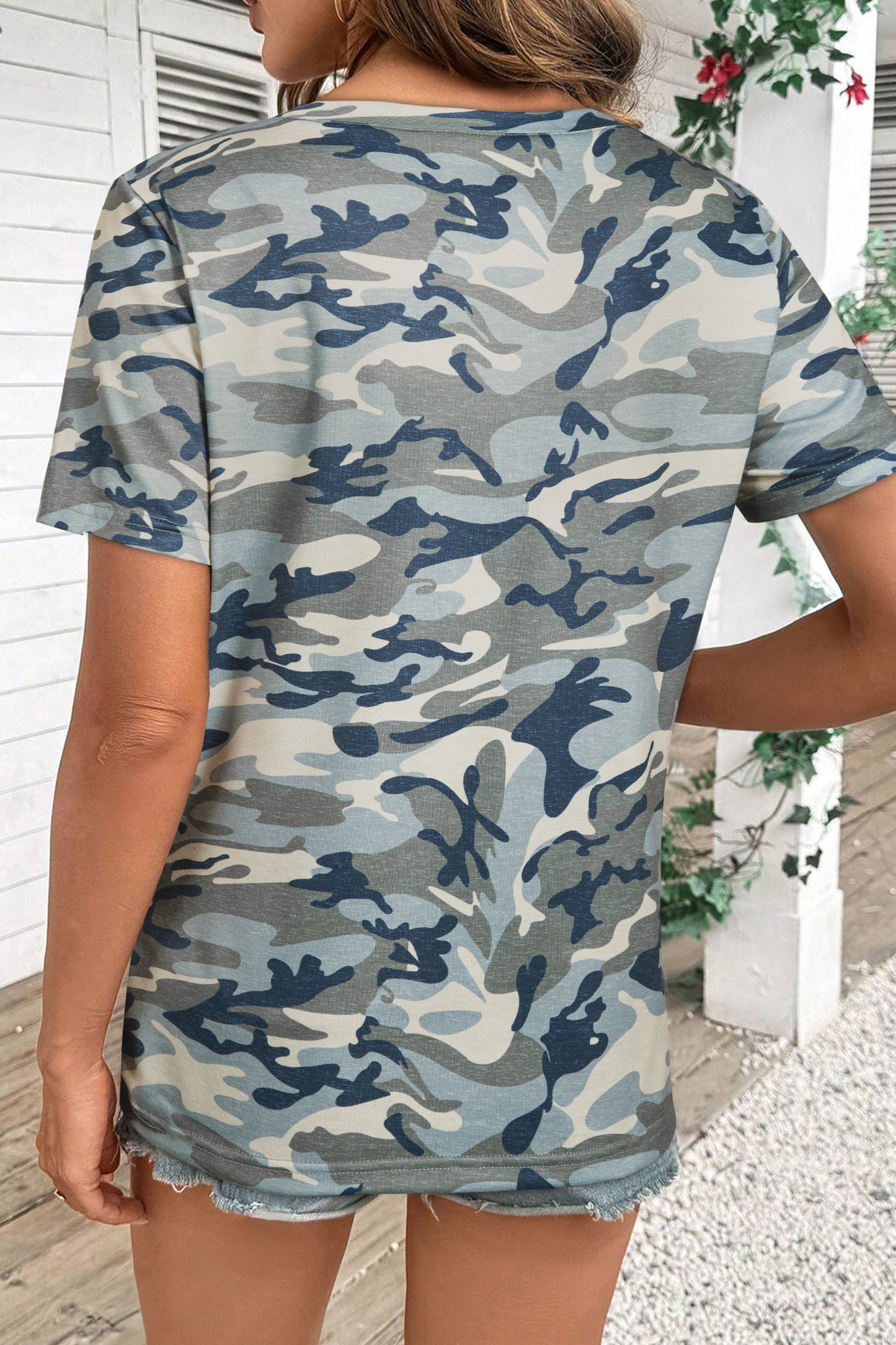 Green Camouflage Print Crew Neck T Shirt-Tops/Tops & Tees-[Adult]-[Female]-2022 Online Blue Zone Planet