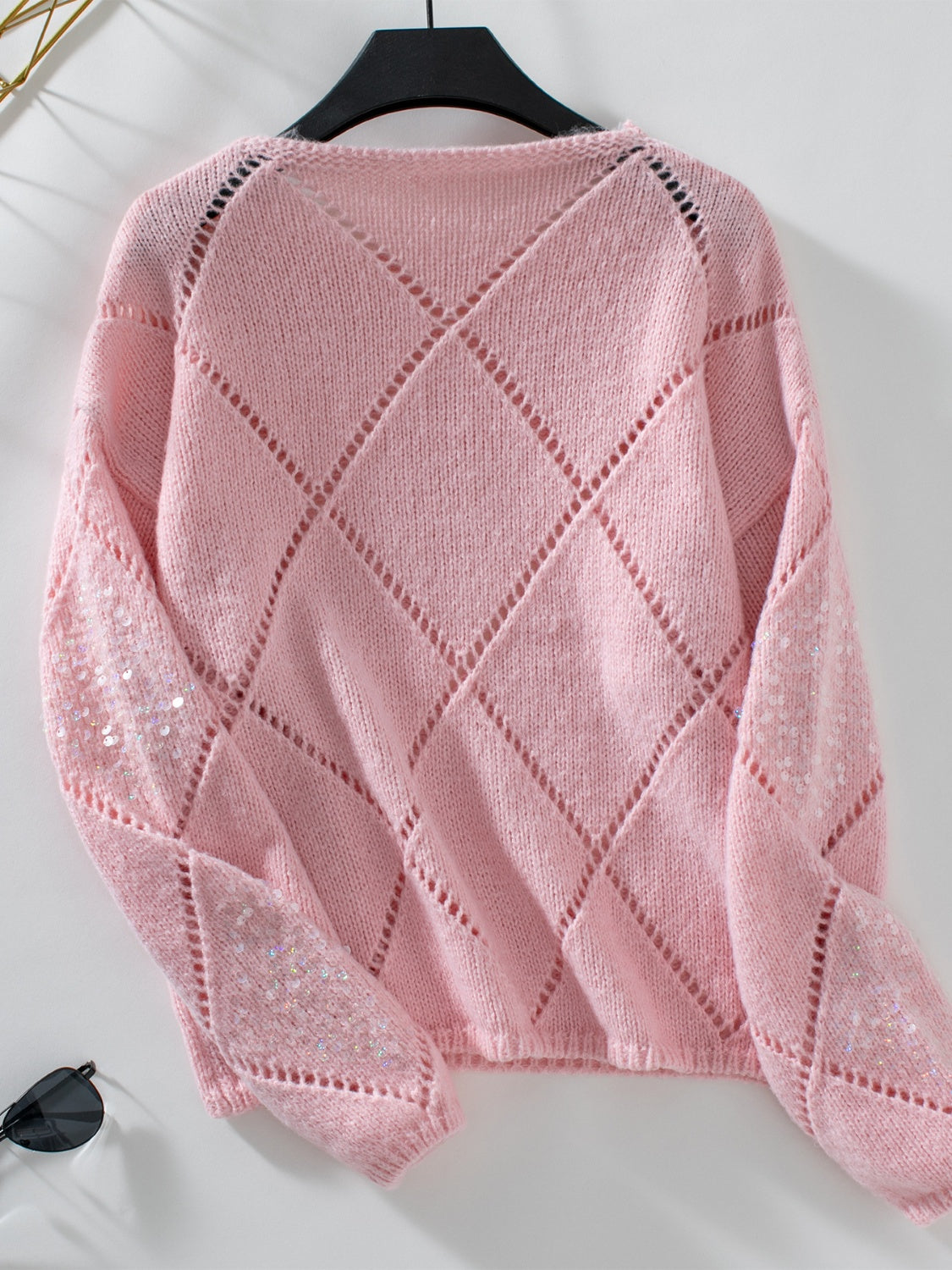 Openwork Round Neck Long Sleeve Knit Top-TOPS / DRESSES-[Adult]-[Female]-2022 Online Blue Zone Planet