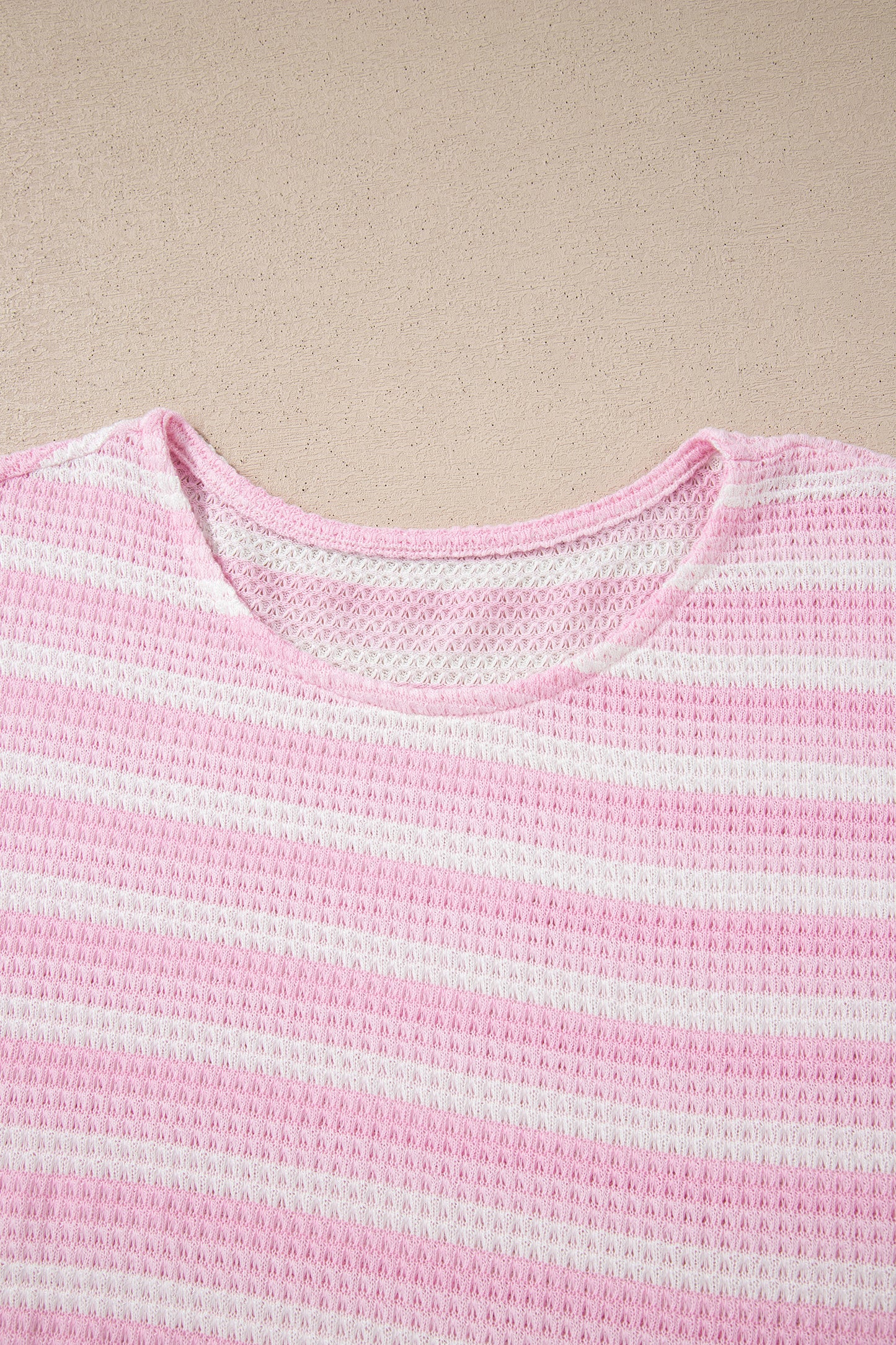 Pink Striped Print Waffle Knit T Shirt-Tops/Tops & Tees-[Adult]-[Female]-2022 Online Blue Zone Planet