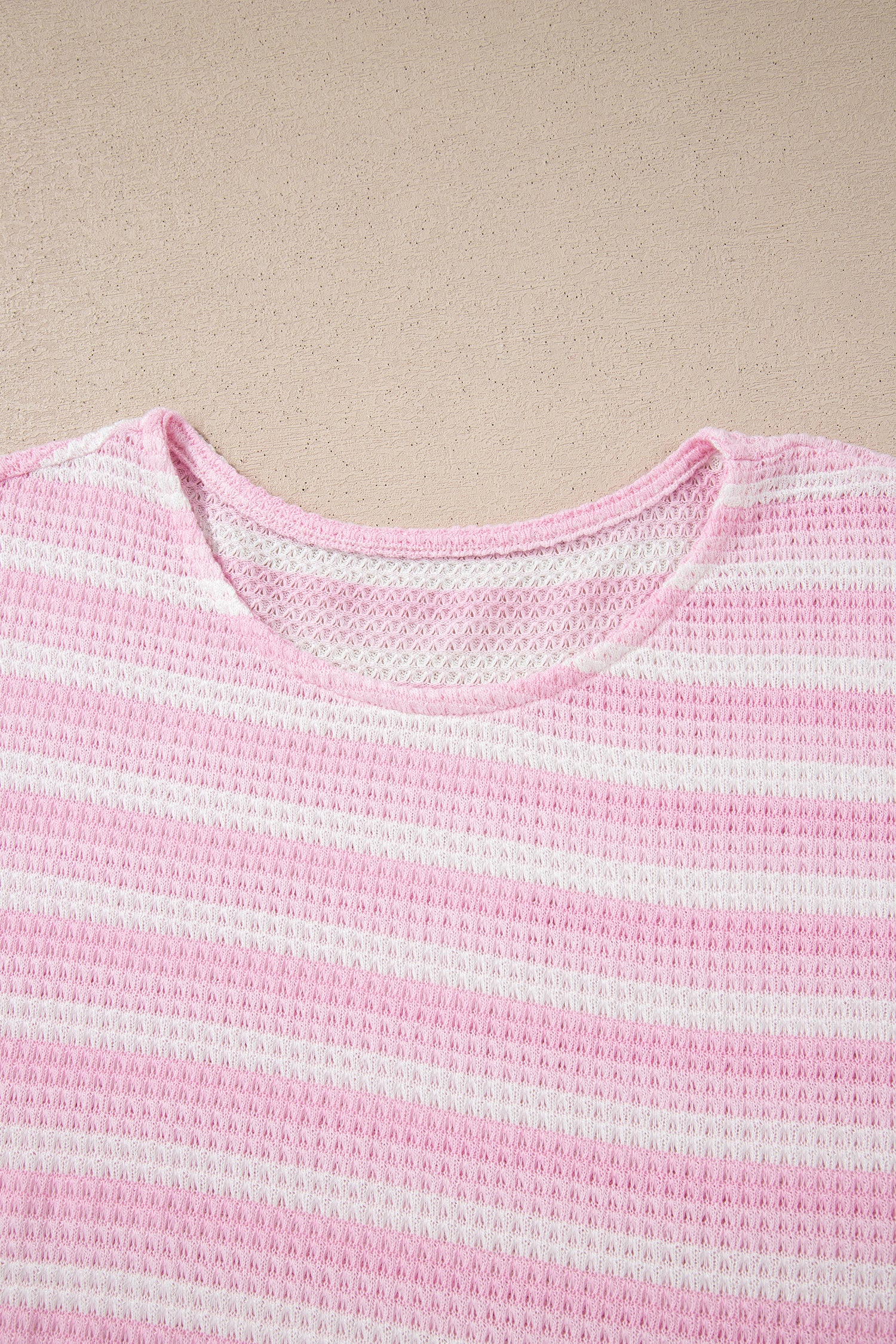 Pink Striped Print Waffle Knit T Shirt-Tops/Tops & Tees-[Adult]-[Female]-2022 Online Blue Zone Planet