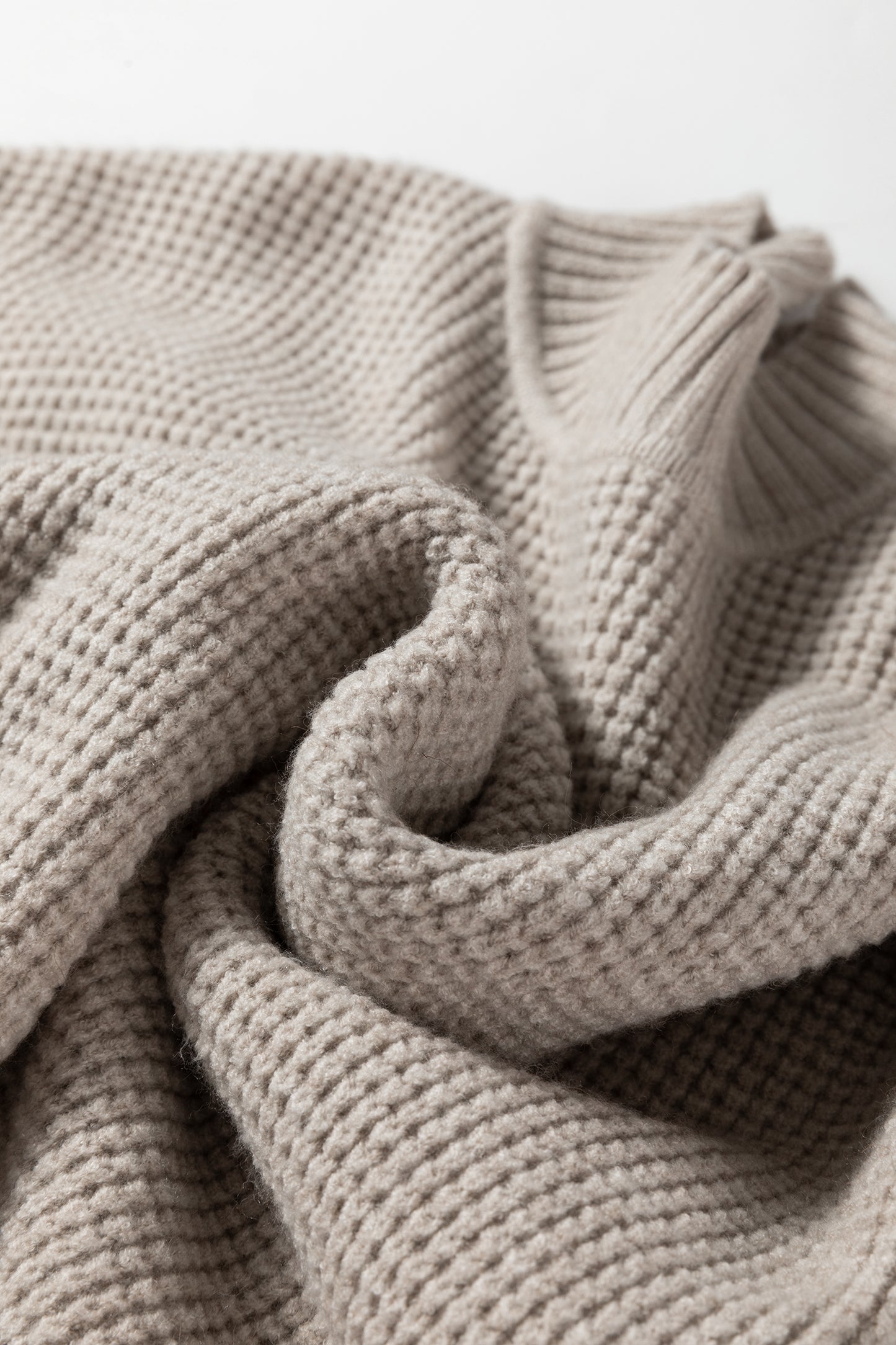 Gray Morn Waffle Texture Knit Ribbed High Neck Drop Shoulder Sweater-TOPS / DRESSES-[Adult]-[Female]-2022 Online Blue Zone Planet