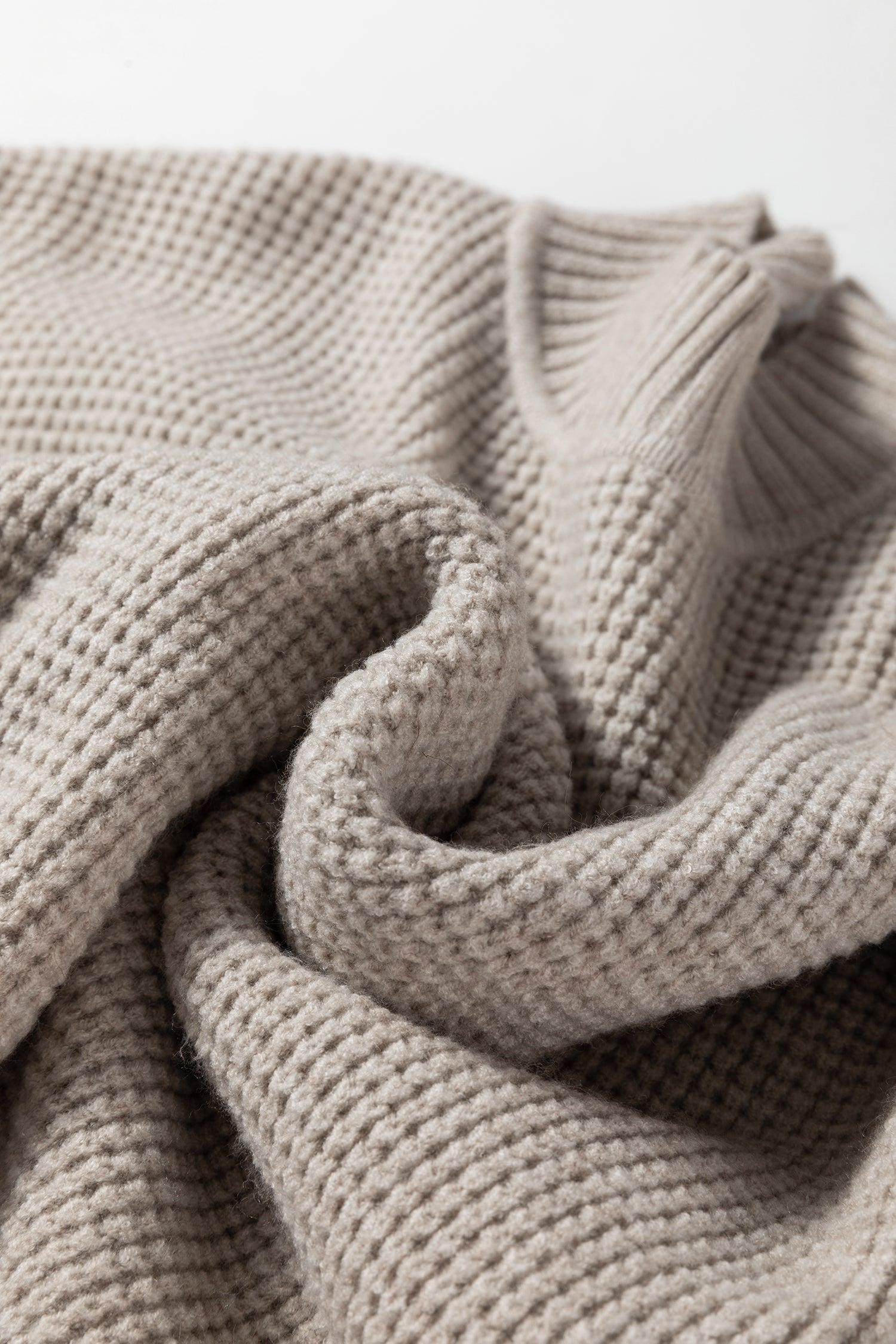 Gray Morn Waffle Texture Knit Ribbed High Neck Drop Shoulder Sweater-TOPS / DRESSES-[Adult]-[Female]-2022 Online Blue Zone Planet