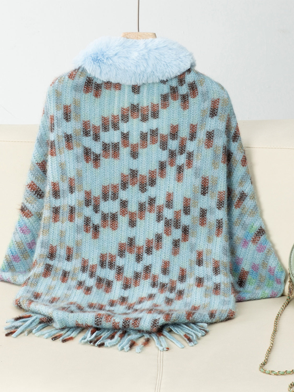 Fringe Fuzzy Open Front Poncho-TOPS / DRESSES-[Adult]-[Female]-2022 Online Blue Zone Planet