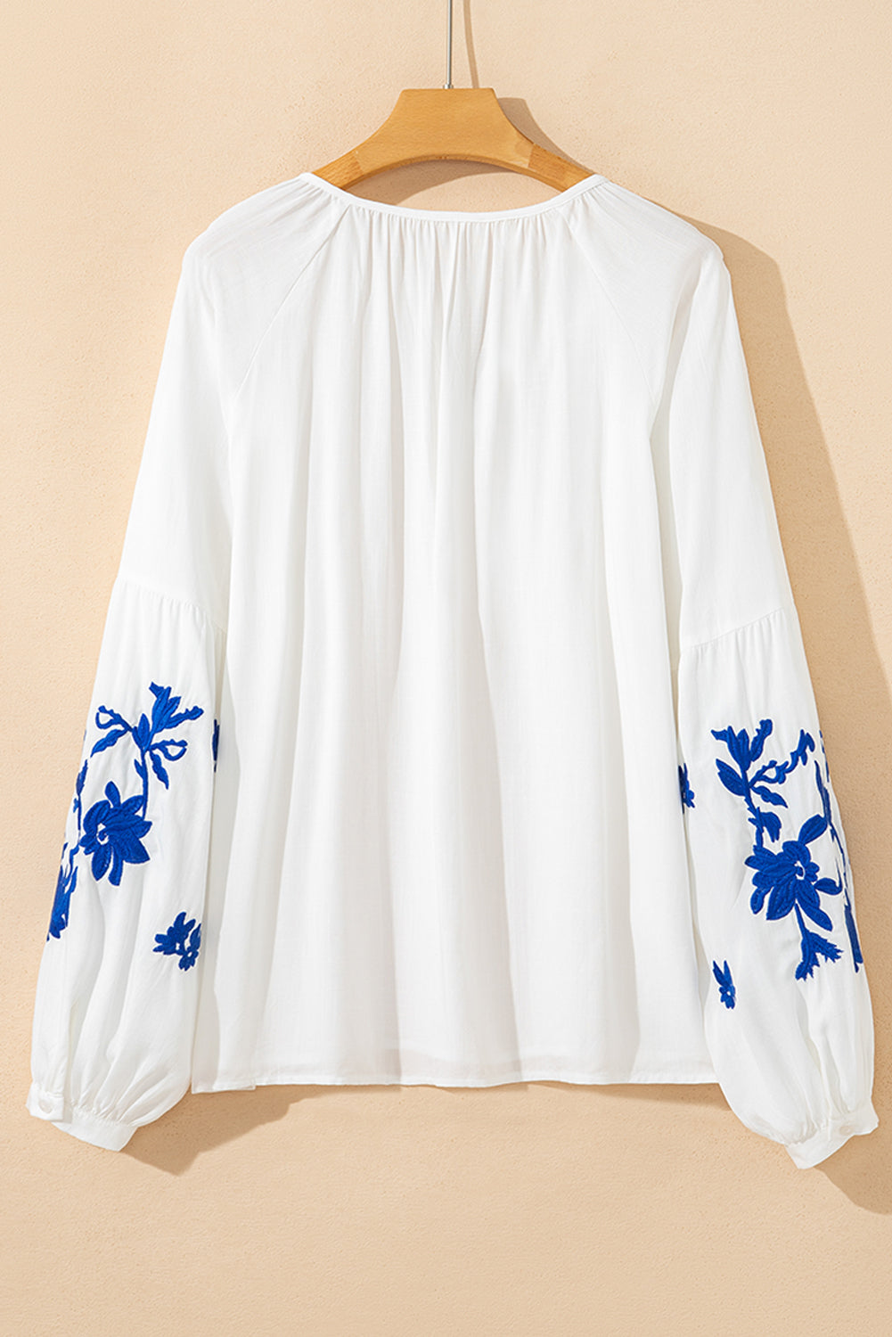White Floral Embroidered Drawstring V Neck Blouse-Tops/Blouses & Shirts-[Adult]-[Female]-2022 Online Blue Zone Planet