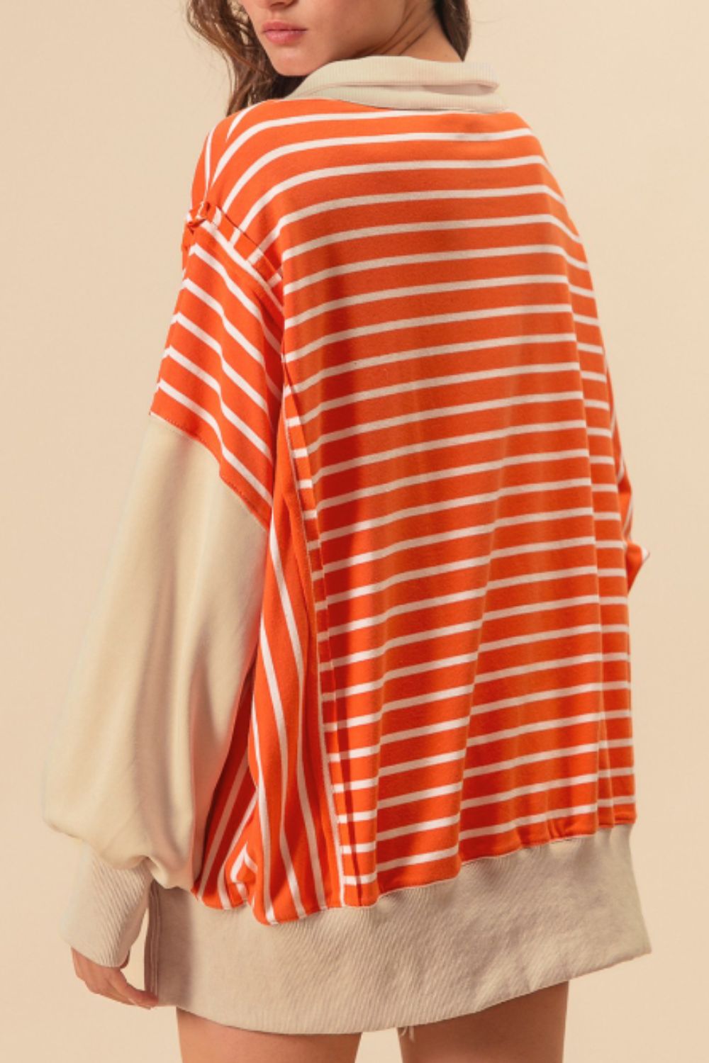 Striped Johnny Collar Long Sleeve Sweatshirt-TOPS / DRESSES-[Adult]-[Female]-2022 Online Blue Zone Planet