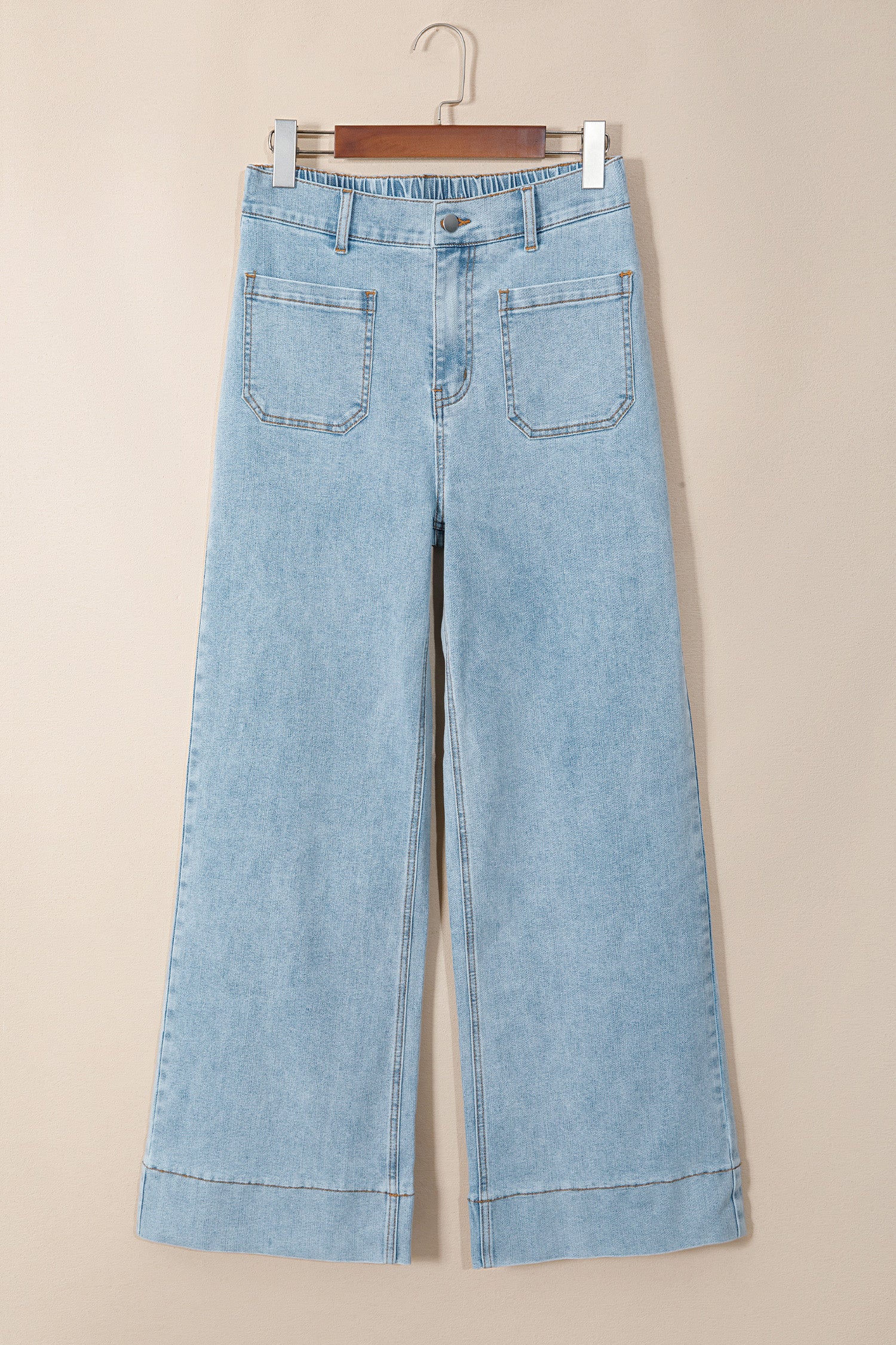 Beau Blue Solid Full-Length Regular Pocket Detail Wholesale Denim Jeans-Bottoms/Jeans-[Adult]-[Female]-2022 Online Blue Zone Planet