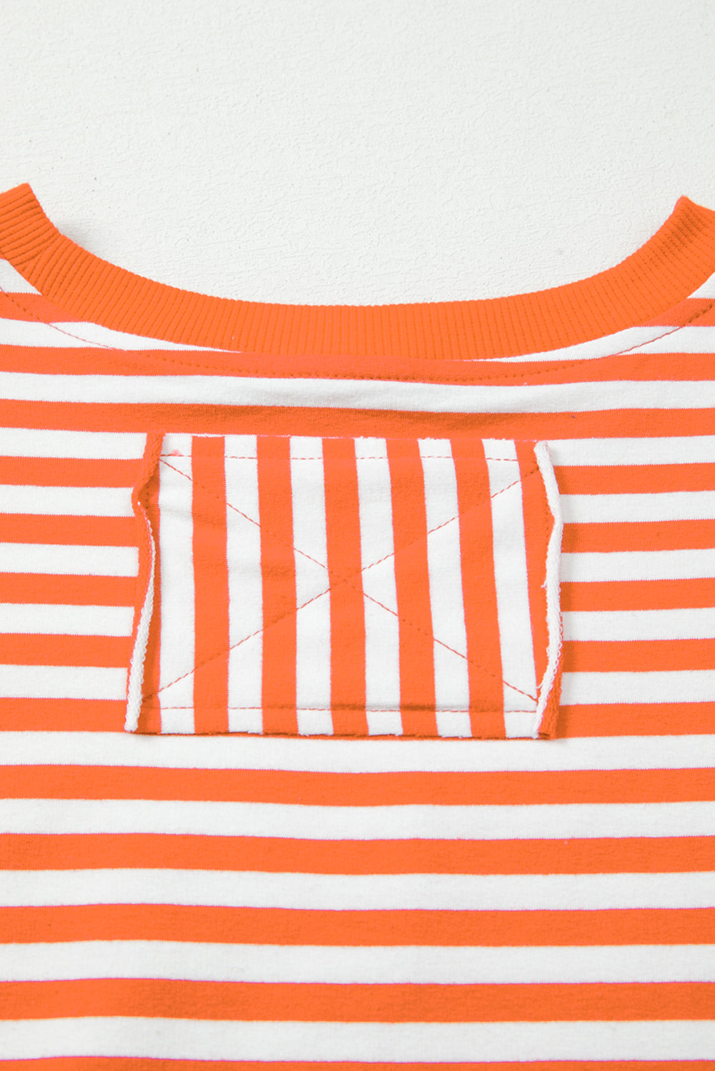 Orange Stripe Exposed Seam Drop Shoulder Casual Pullover Top-Tops/Long Sleeve Tops-[Adult]-[Female]-2022 Online Blue Zone Planet