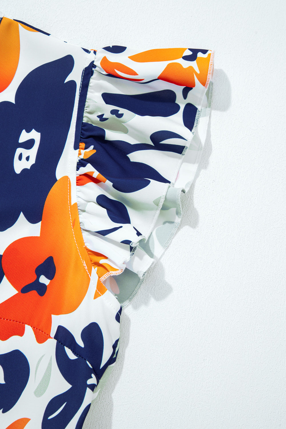Orange Floral Print Notched Neck Flutter Sleeve Mini Dress-TOPS / DRESSES-[Adult]-[Female]-2022 Online Blue Zone Planet