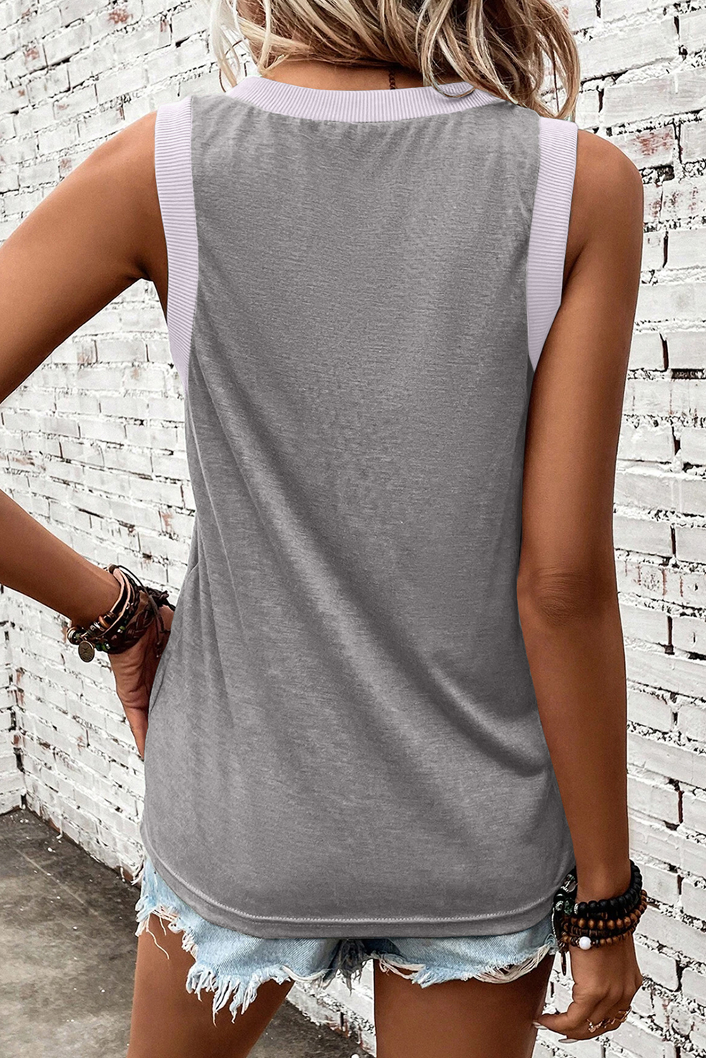 Gray Sequined Baseball Bat Graphic Ribbed Trim Casual Tank Top-Graphic/Graphic Tank Tops-[Adult]-[Female]-2022 Online Blue Zone Planet