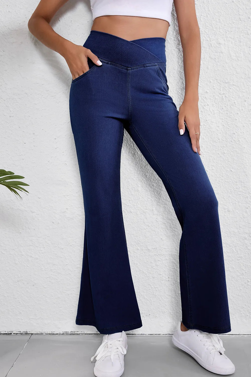 Asymmetric Waist Flare Jeans-[Adult]-[Female]-Medium-S-2022 Online Blue Zone Planet