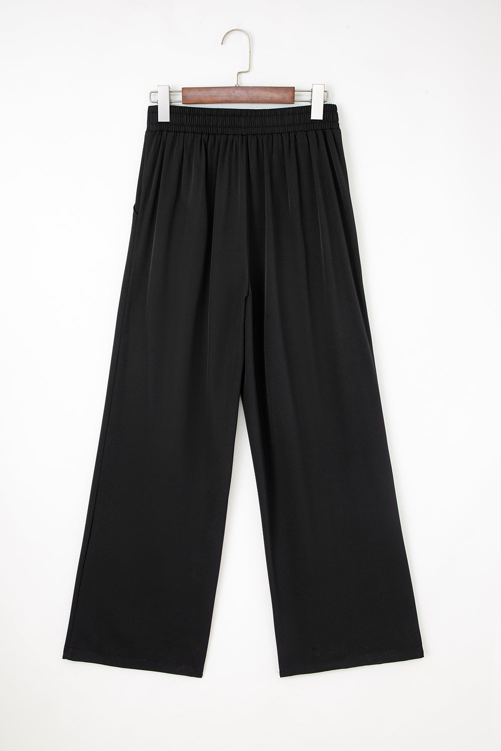 Black Pleated Detail Pull On High Elastic Waist Loose Straight Pants-Bottoms/Pants & Culotte-[Adult]-[Female]-2022 Online Blue Zone Planet
