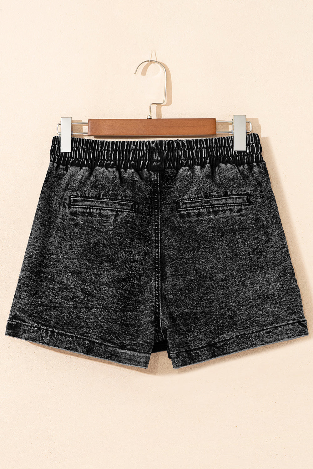 Black Drawstring High Waist Pocketed Denim Shorts-Bottoms/Denim Shorts-[Adult]-[Female]-2022 Online Blue Zone Planet