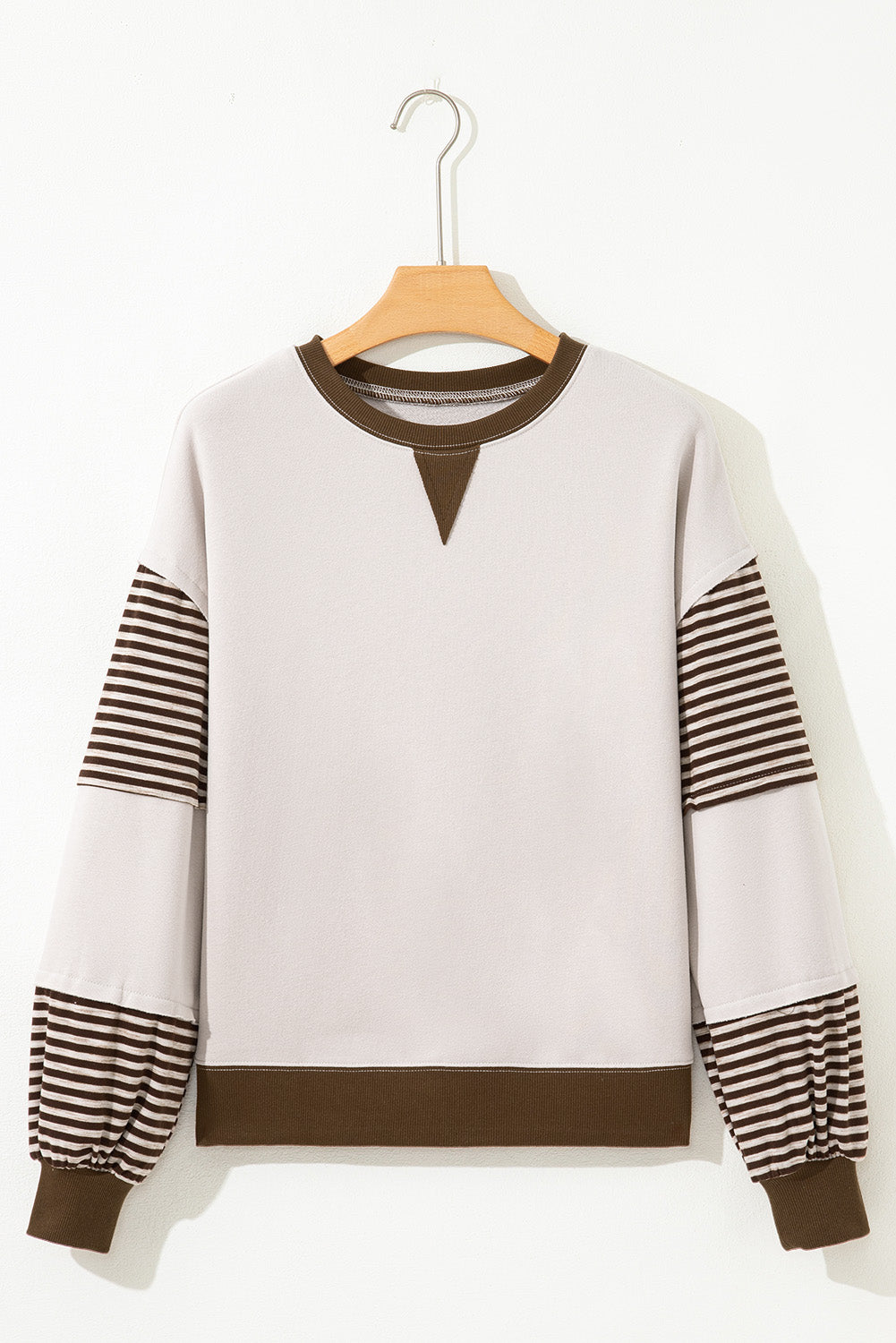 Parchment Striped Colorblock Patchwork Drop Shoulder Sweatshirt-Tops/Sweatshirts & Hoodies-[Adult]-[Female]-2022 Online Blue Zone Planet
